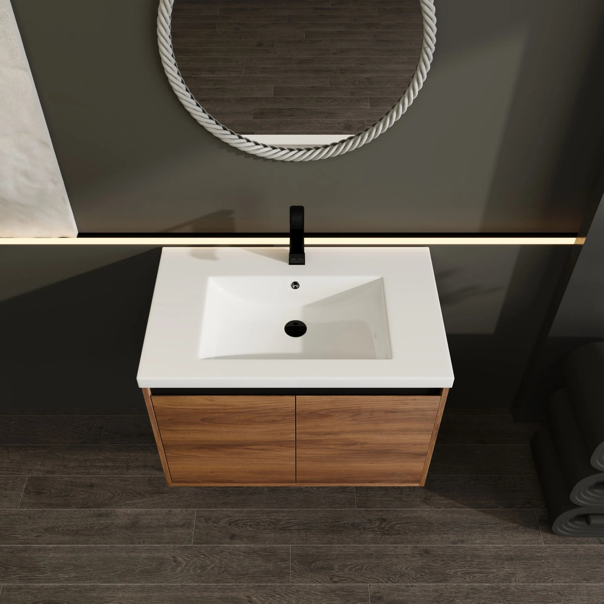 Bathroom Vanity Set With Resin Countertop Sink And 2 Doors, Engineered Wood - Image 16