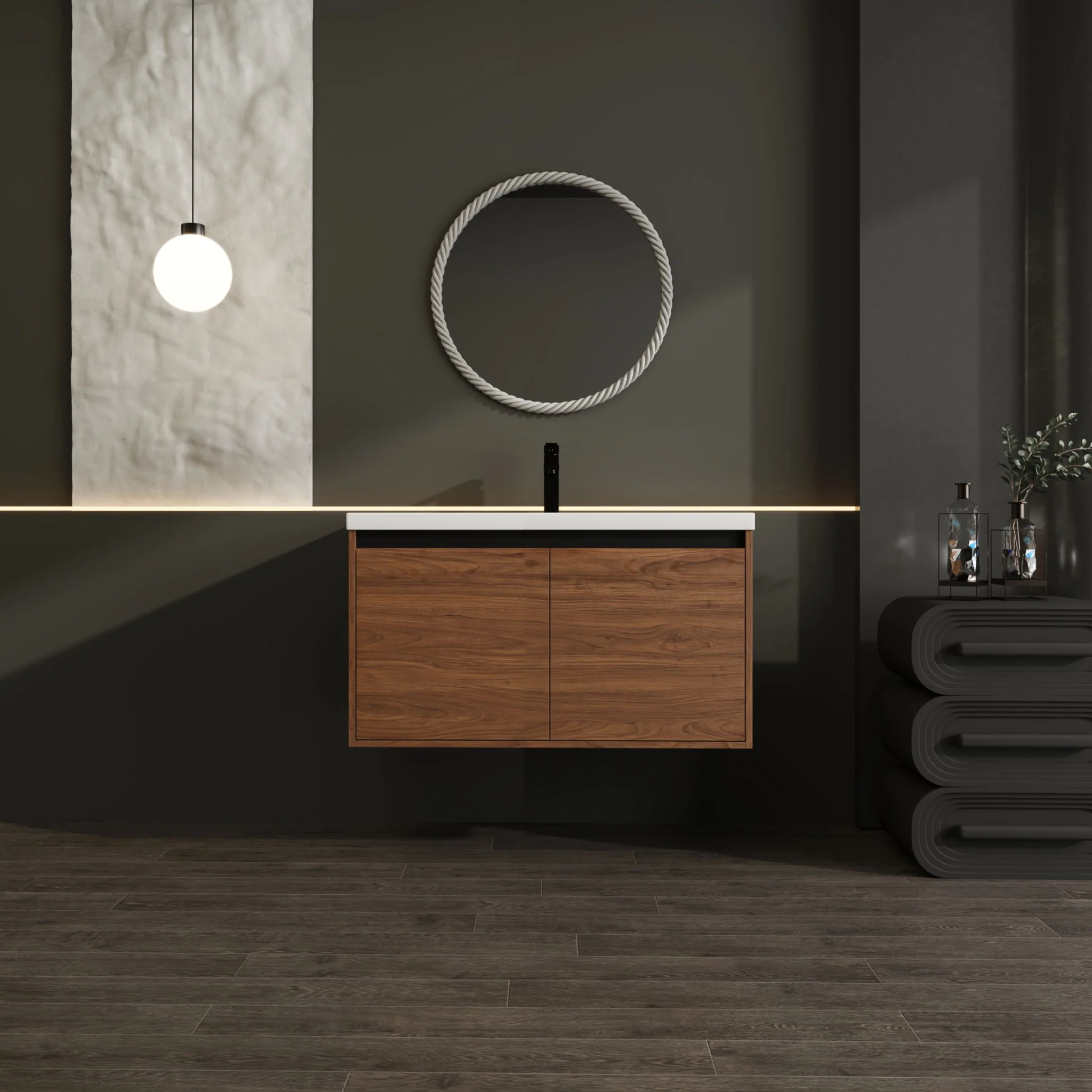 Bathroom Vanity Set With Resin Countertop Sink And 2 Doors, Engineered Wood - Image 18