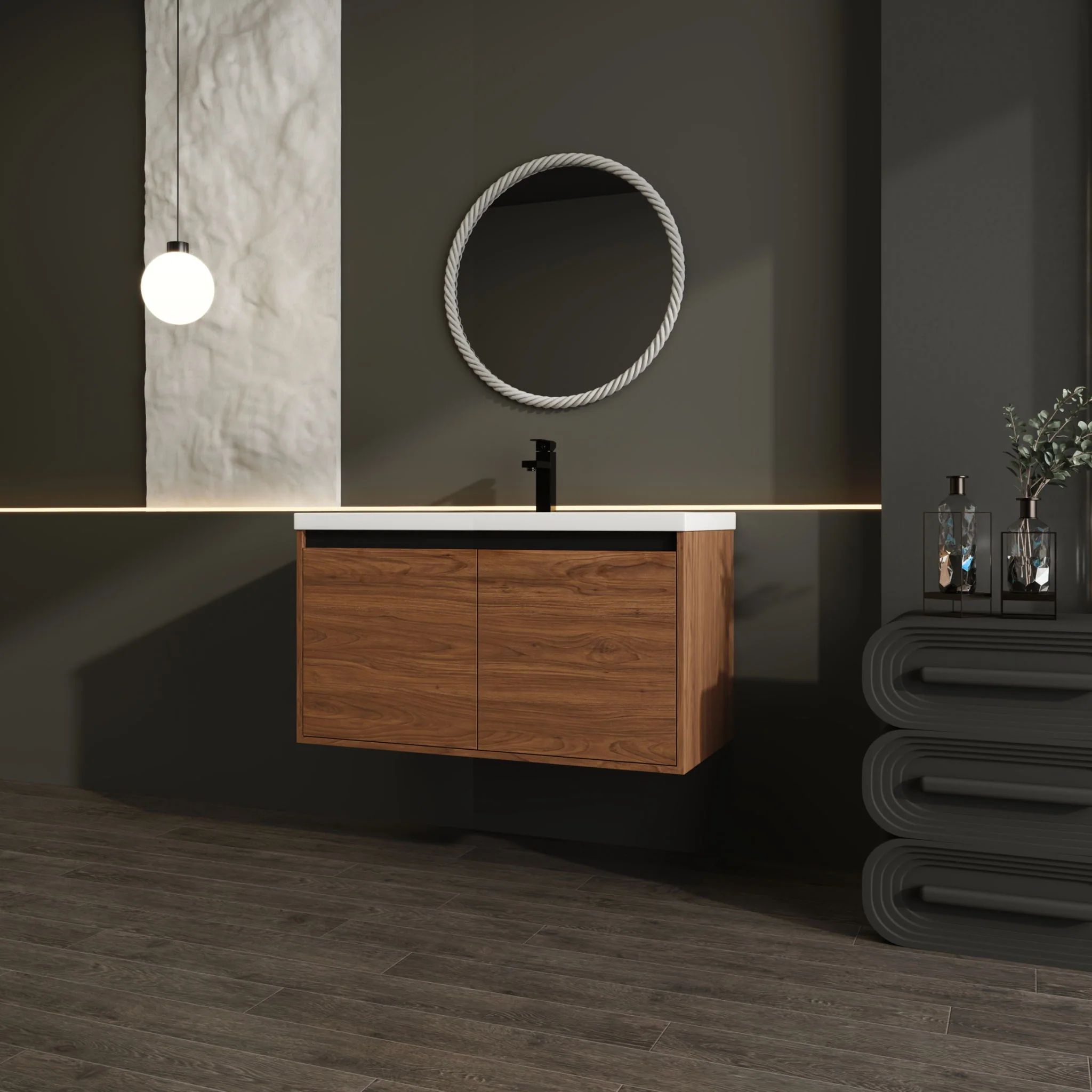Bathroom Vanity Set With Resin Countertop Sink And 2 Doors, Engineered Wood - Image 5