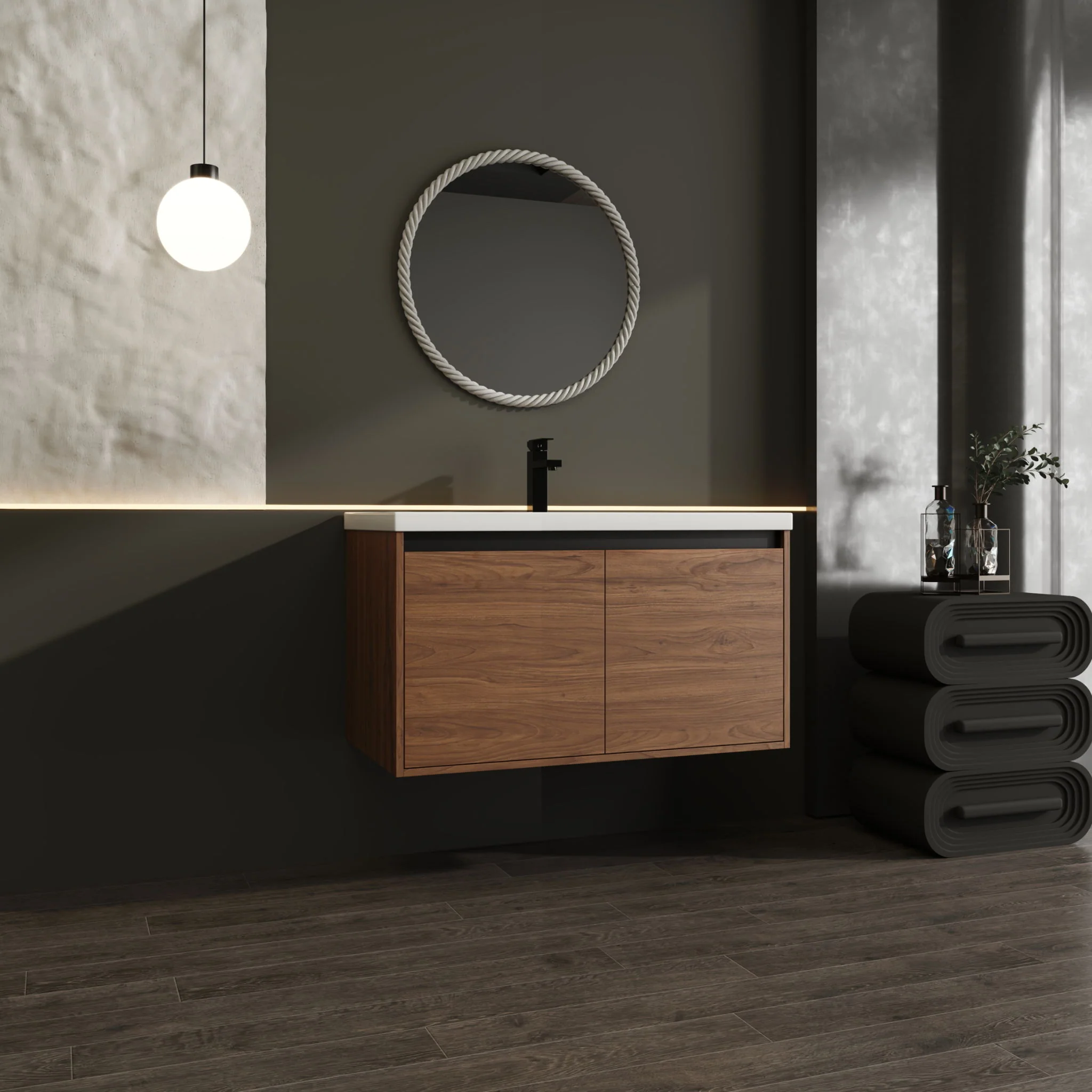 Bathroom Vanity Set With Resin Countertop Sink And 2 Doors, Engineered Wood - Image 8