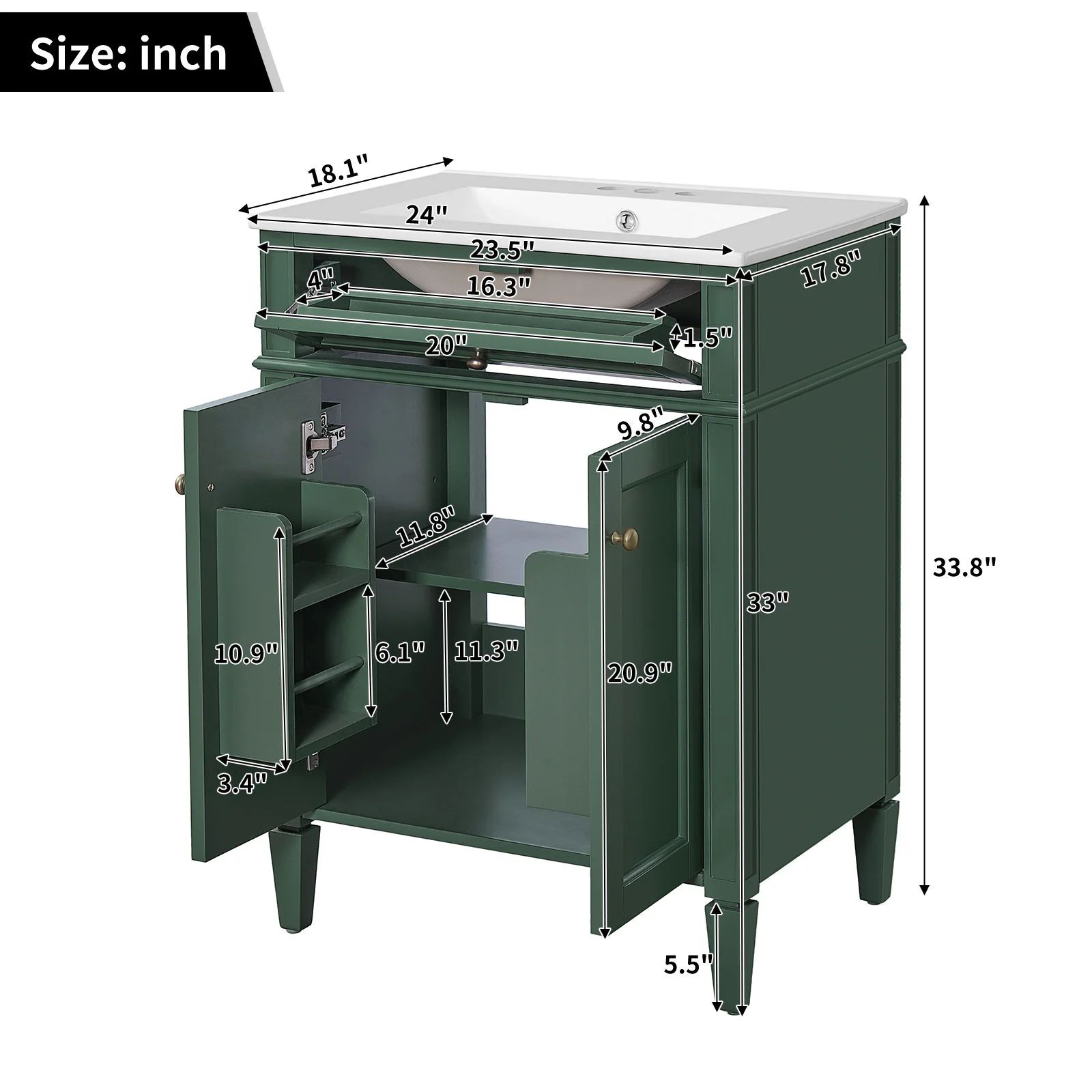 Bathroom Vanity With 2 Doors And Tip Out Drawer, Soft Closing Hinges - Image 11