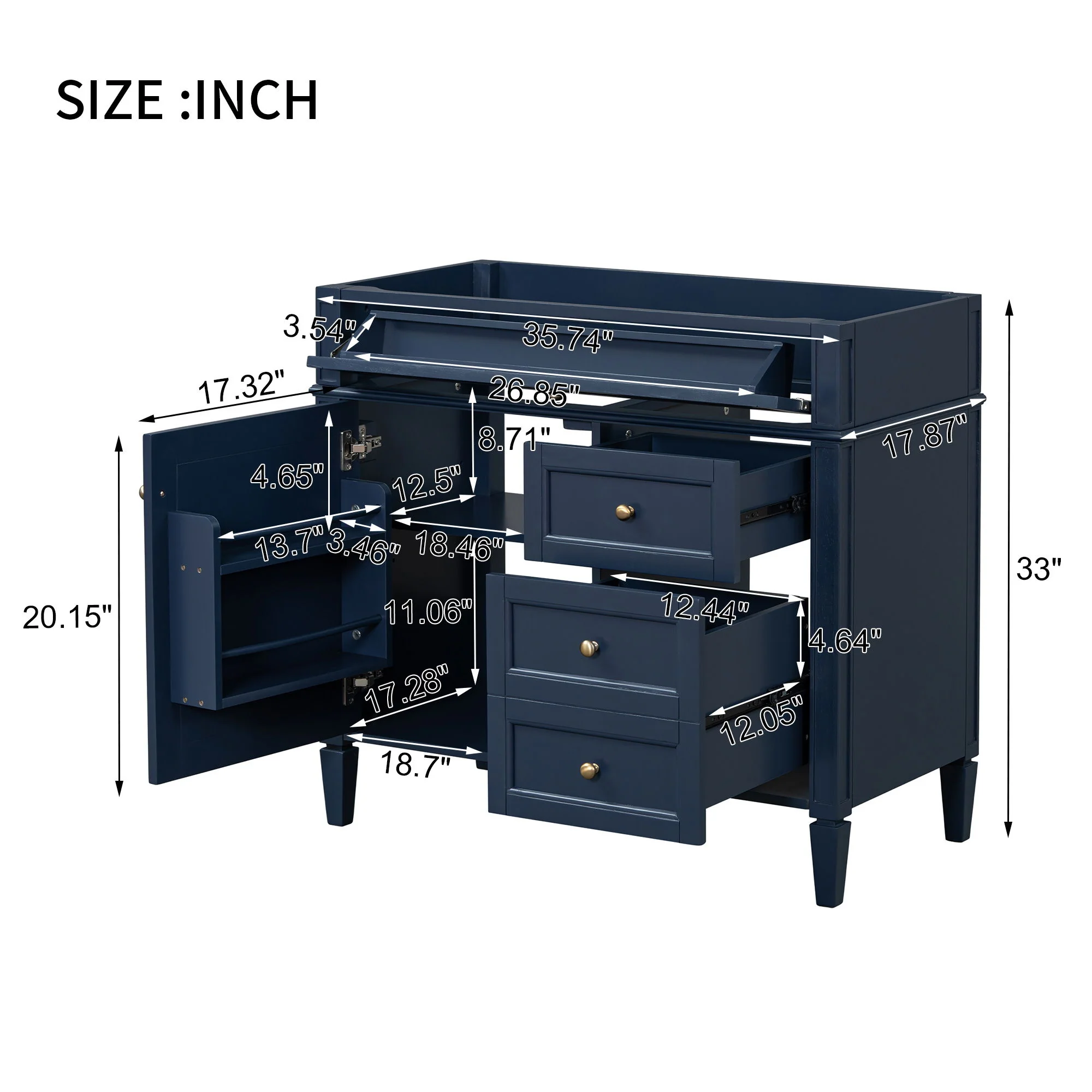 Bathroom Vanity With 2 Drawers And Tip-Out Drawer, Storage Cabinet - Image 45