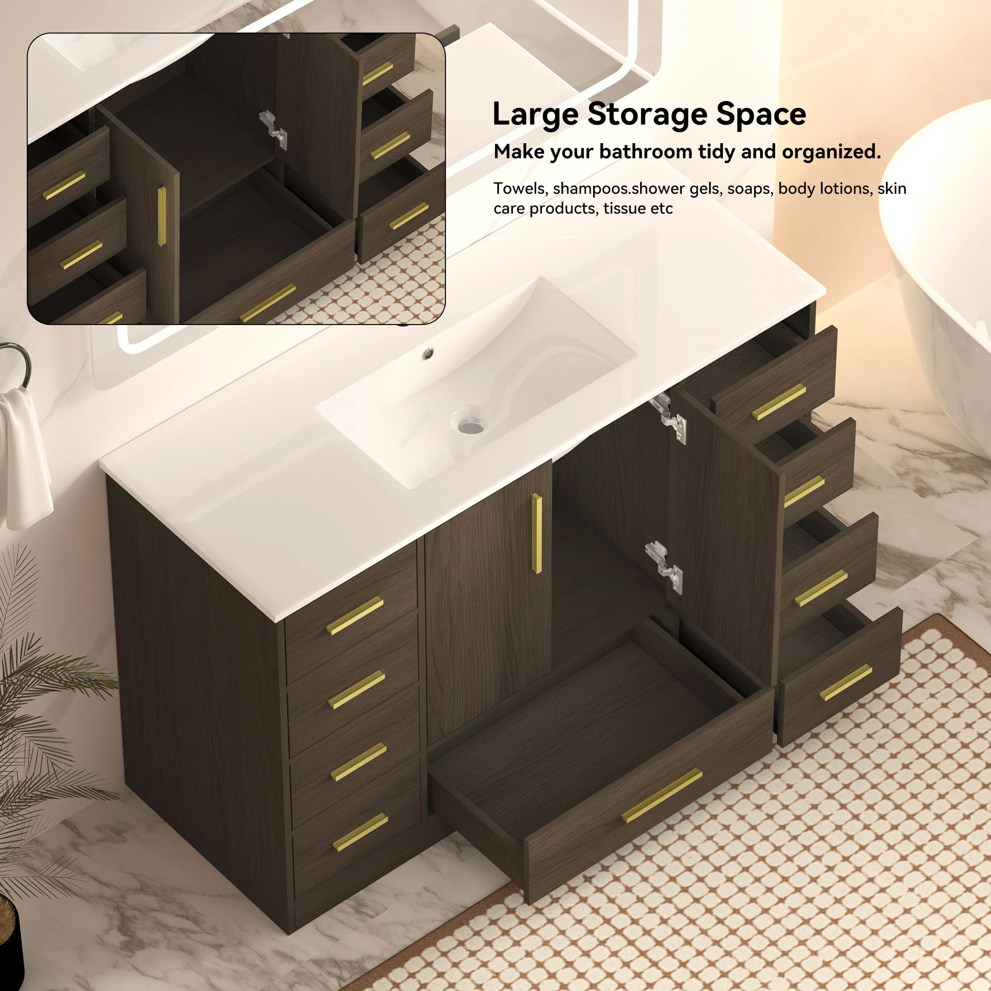 Bathroom Vanity With Abundant Storage 2 Soft Close Doors And 9 Drawers - Image 11
