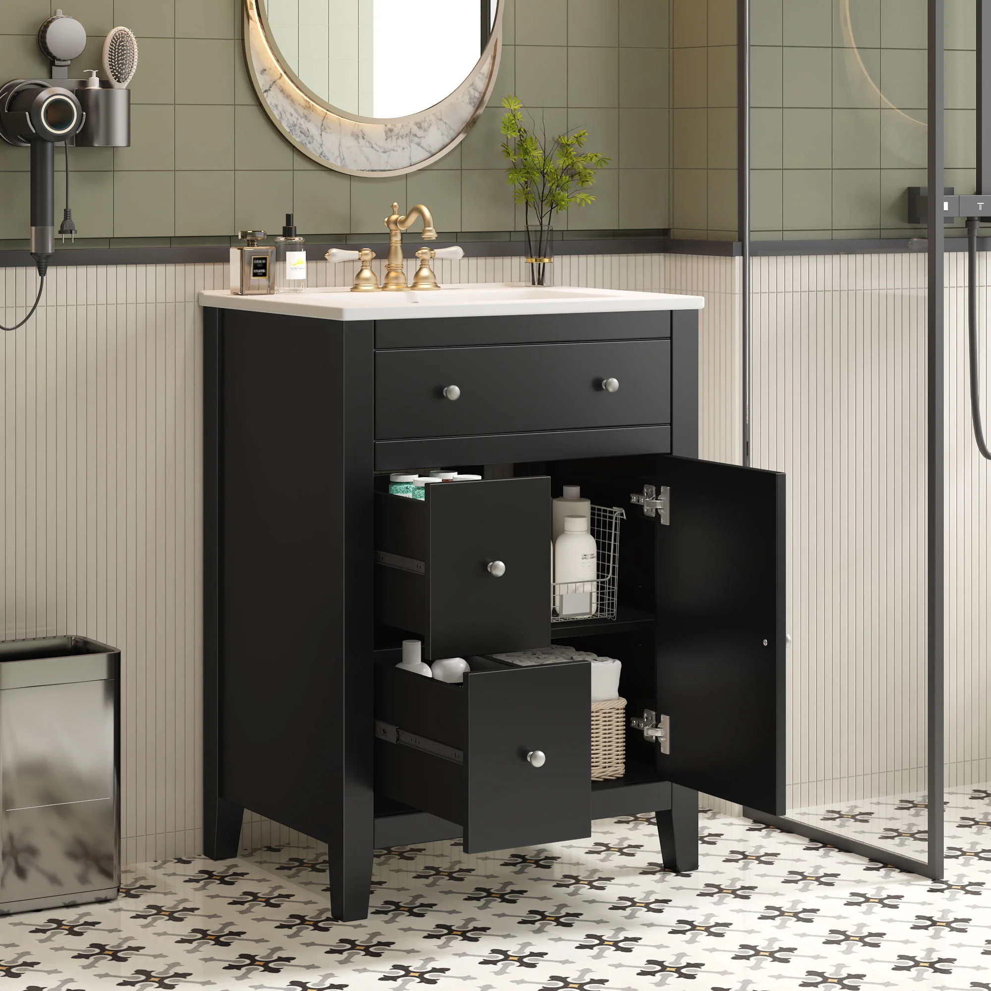 Bathroom Vanity With Basin, Rectangular Cabinet With 2 Drawers And Soft Closing Door - Image 15