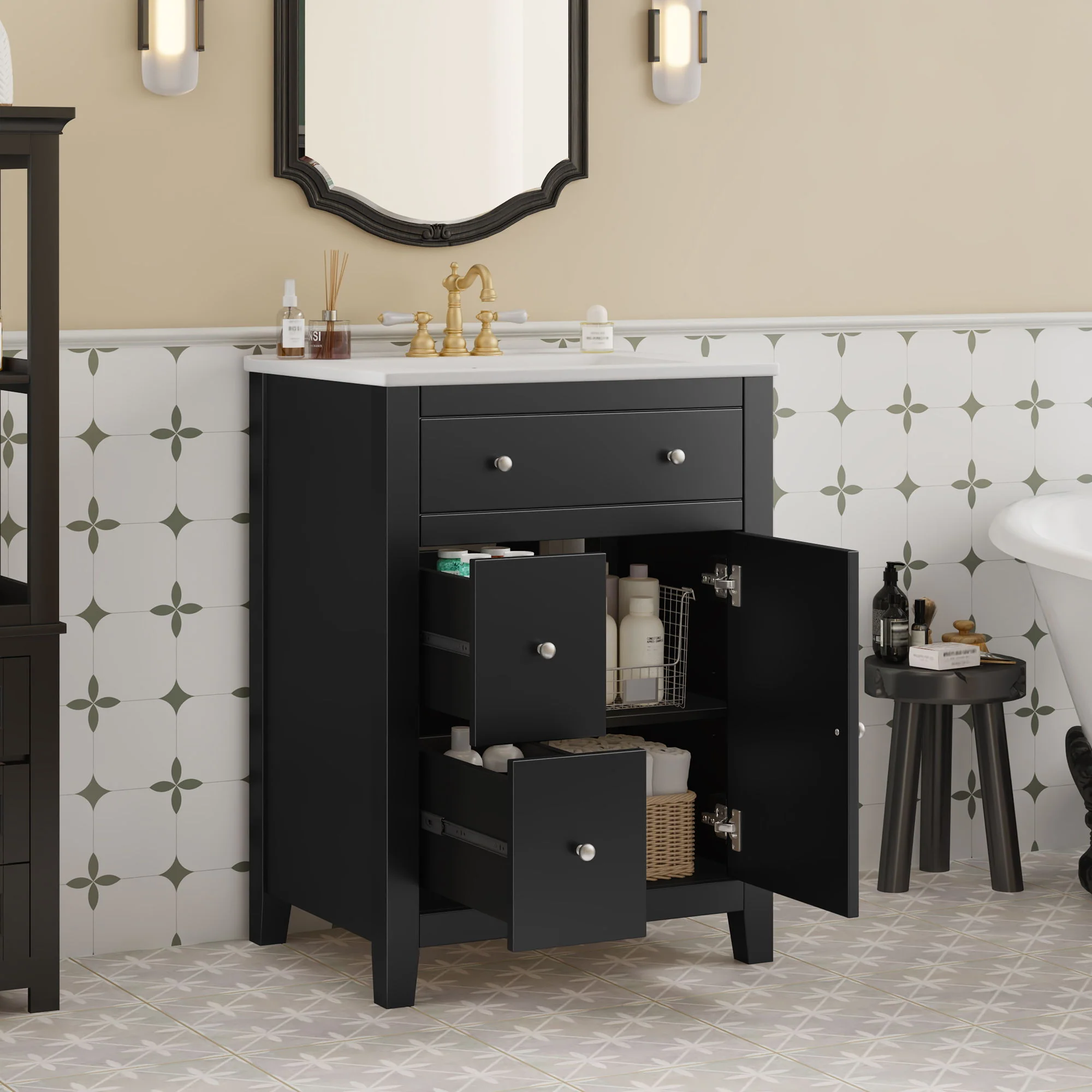Bathroom Vanity With Basin, Rectangular Cabinet With 2 Drawers And Soft Closing Door - Image 8
