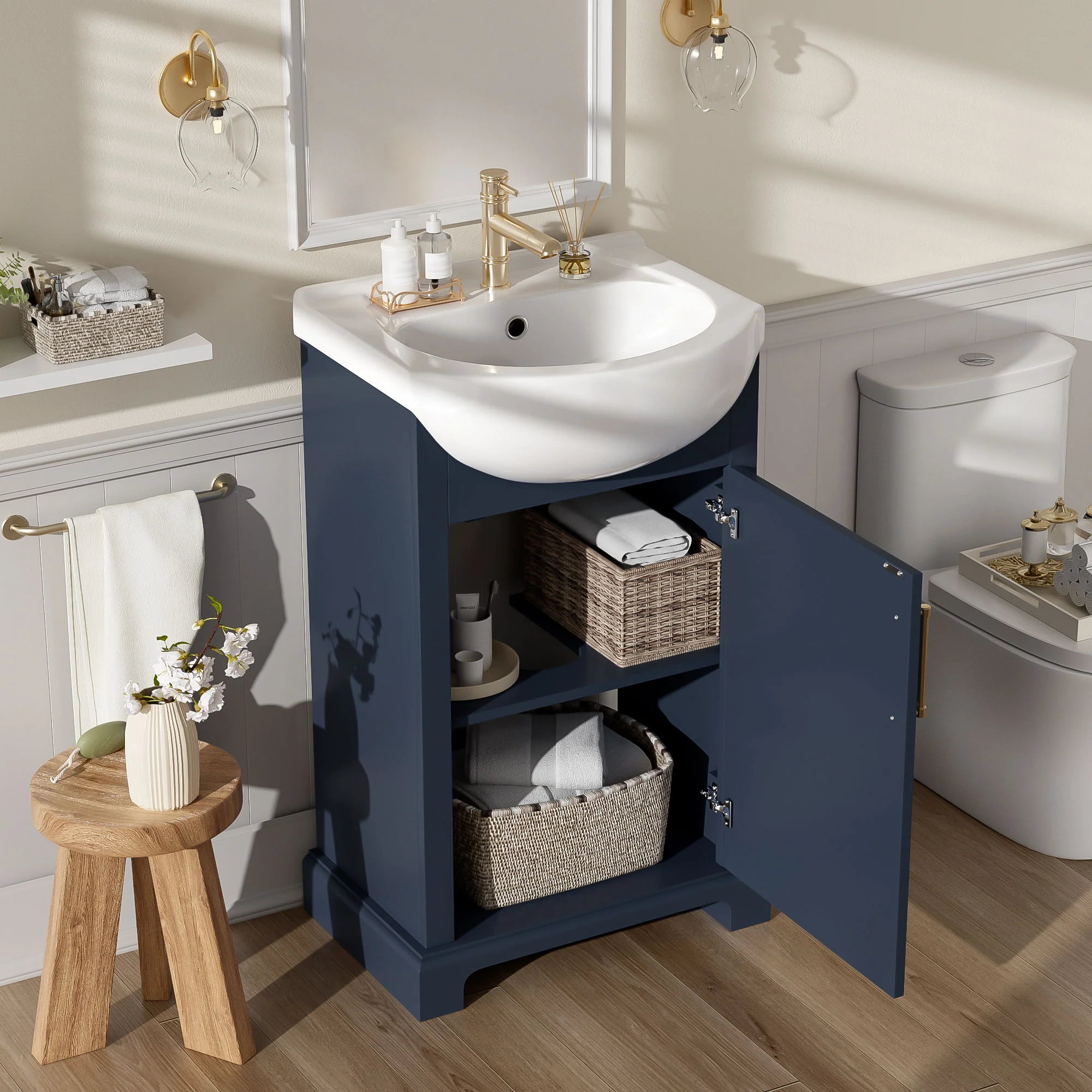 Bathroom Vanity With Bulged Sink, Cabinet, Soft-Close Door, Freestanding Single Unit - Image 15