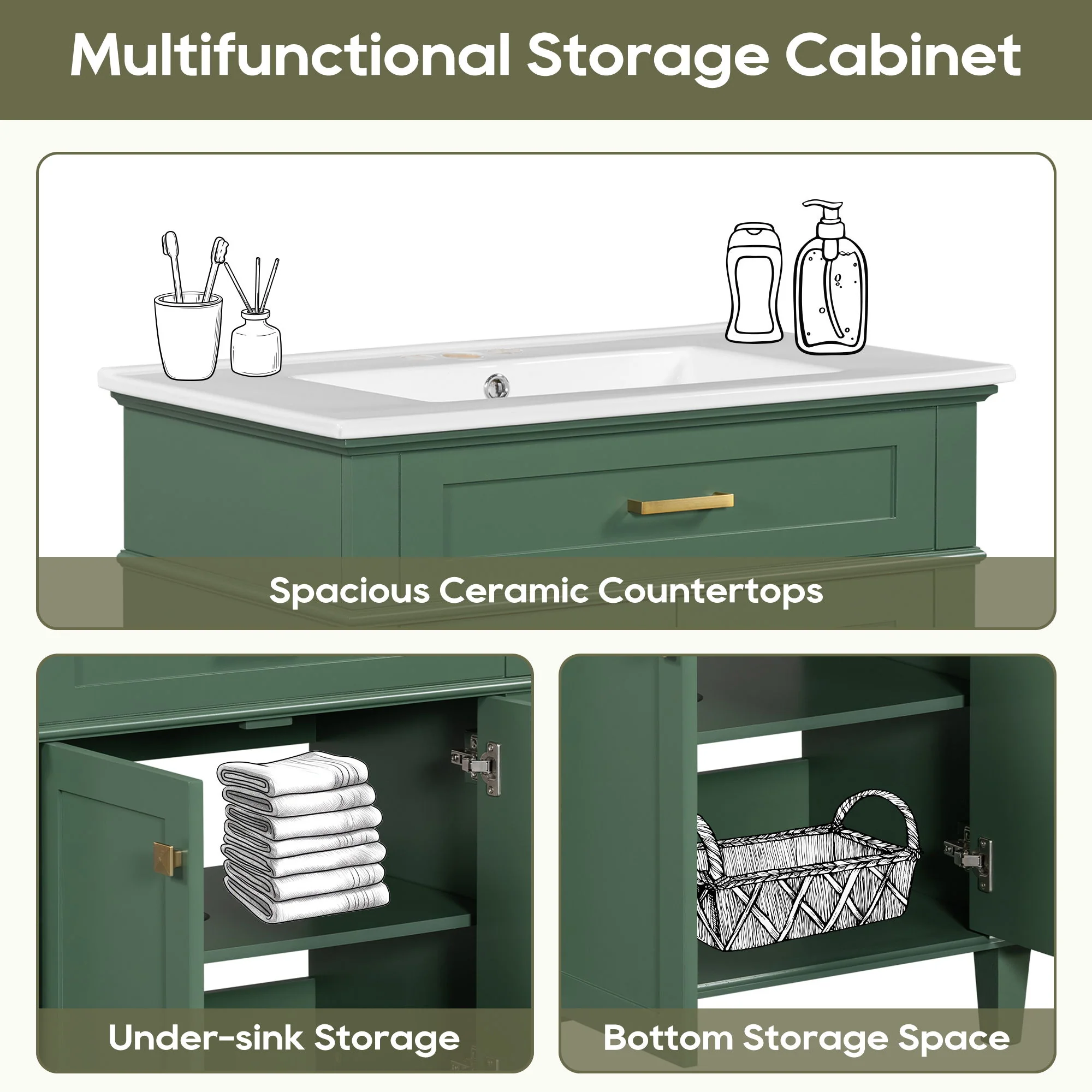 Bathroom Vanity With Ceramic Basin, Soft Close Door And Adjustable Shelves - Image 9