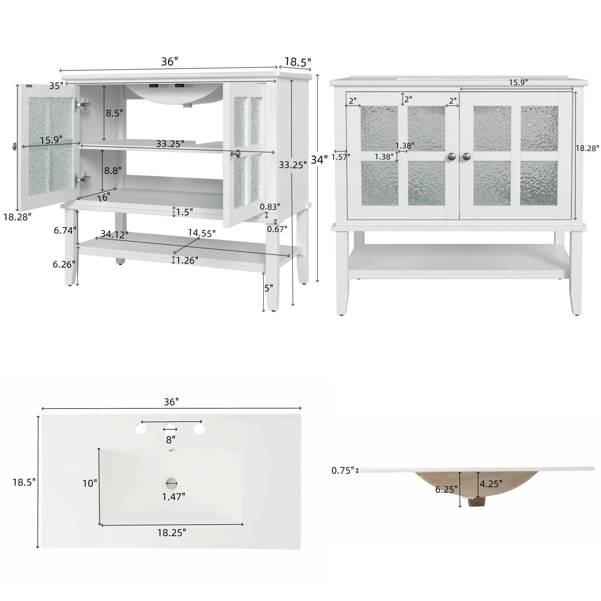Bathroom Vanity With Ceramic Sink, Adjustable & Open Shelf - Image 18