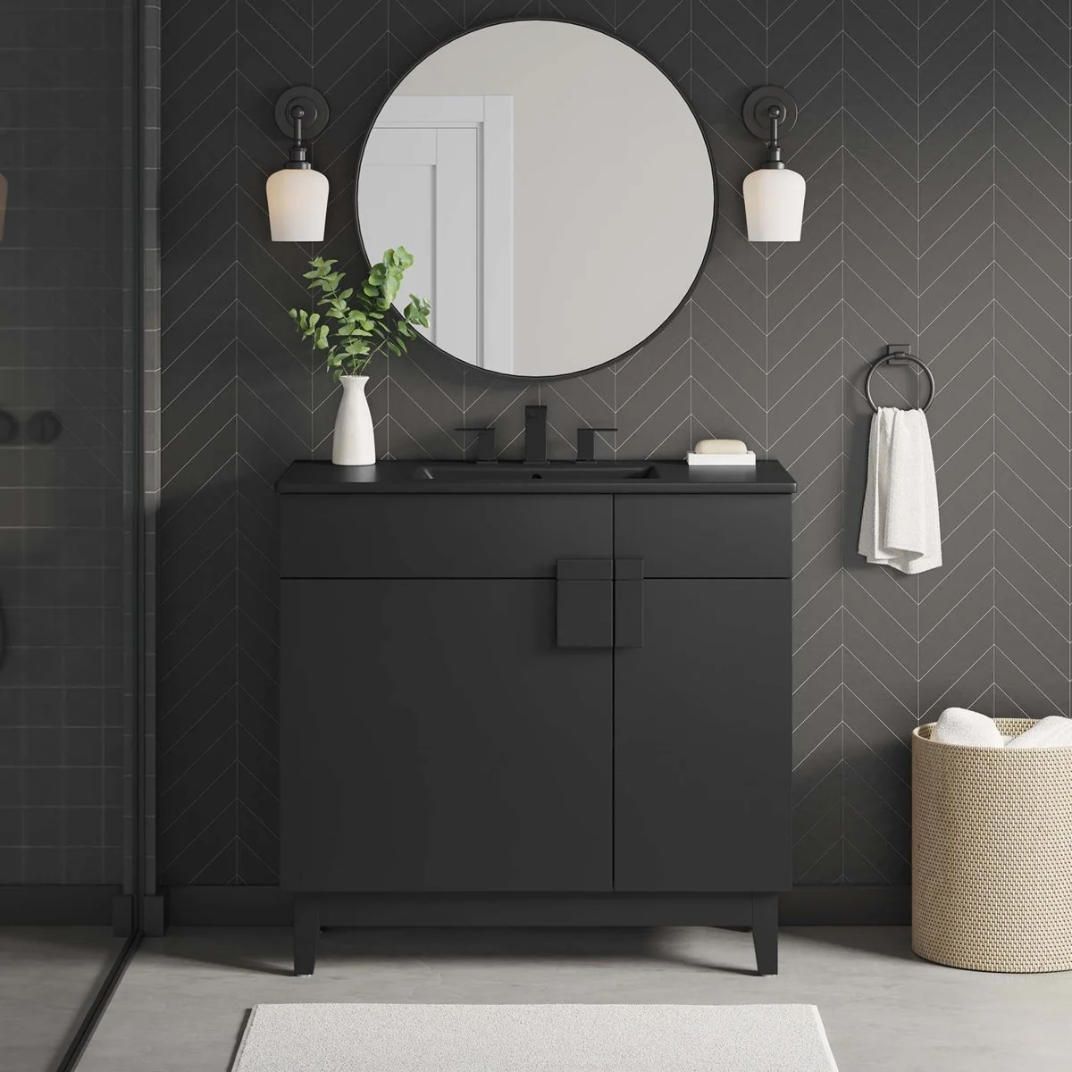 Bathroom Vanity with Ceramic Sink and Storage Cabinet for Bath, Contemporary Vanity Unit - Image 55