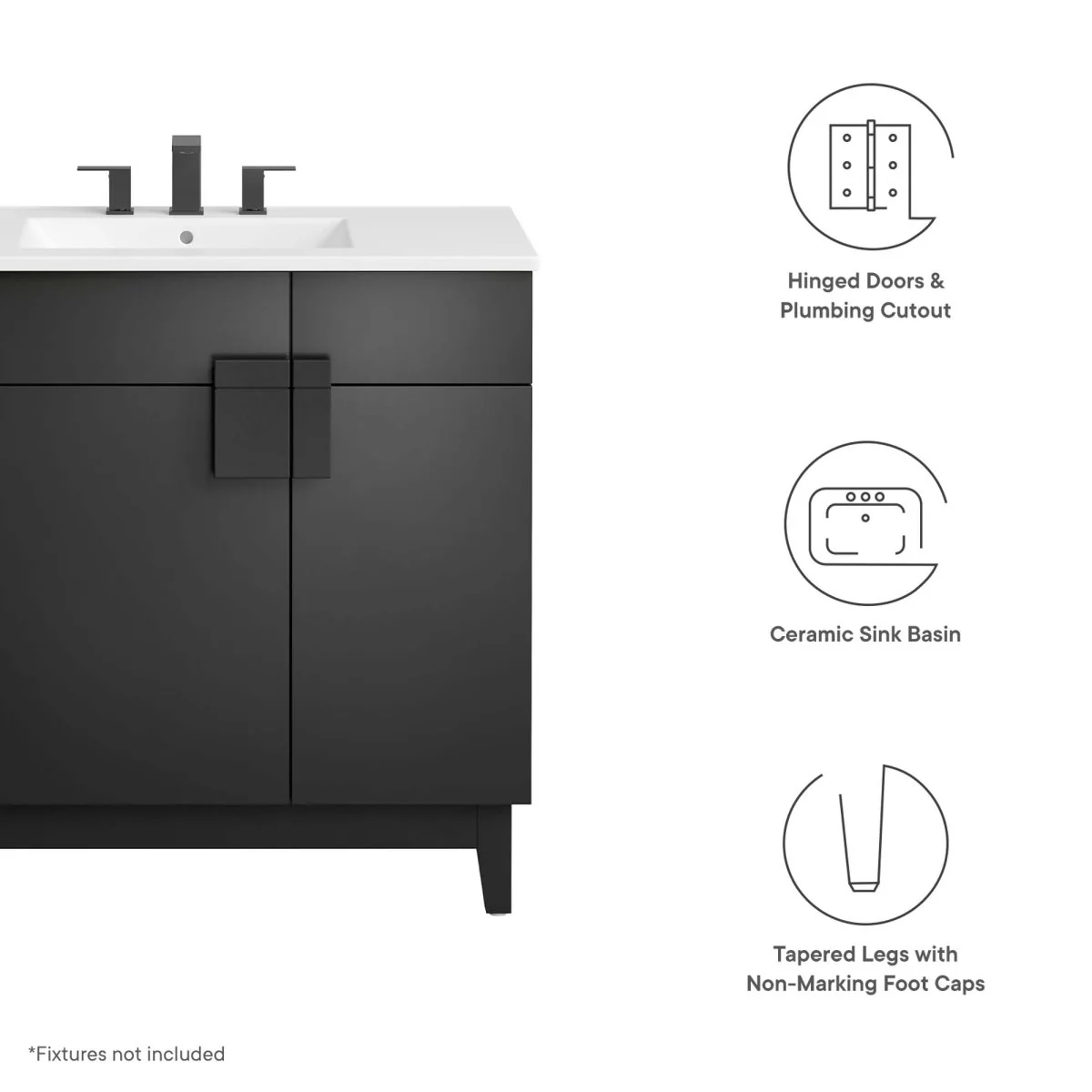 Bathroom Vanity with Ceramic Sink and Storage Cabinet for Bath, Contemporary Vanity Unit - Image 79