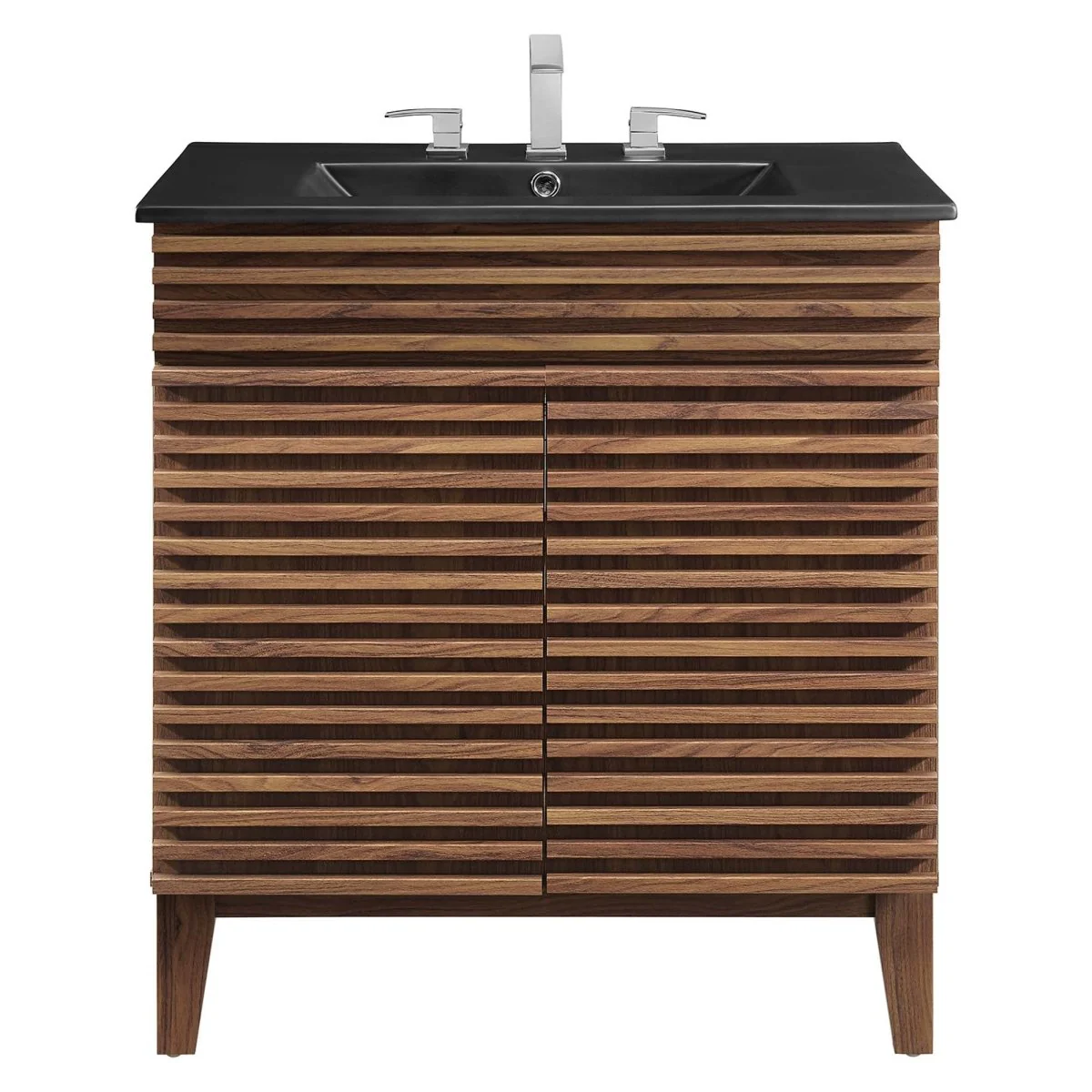 30" Walnut Black Bathroom Vanity with Ceramic Sink and Storage Shelf - Image 6