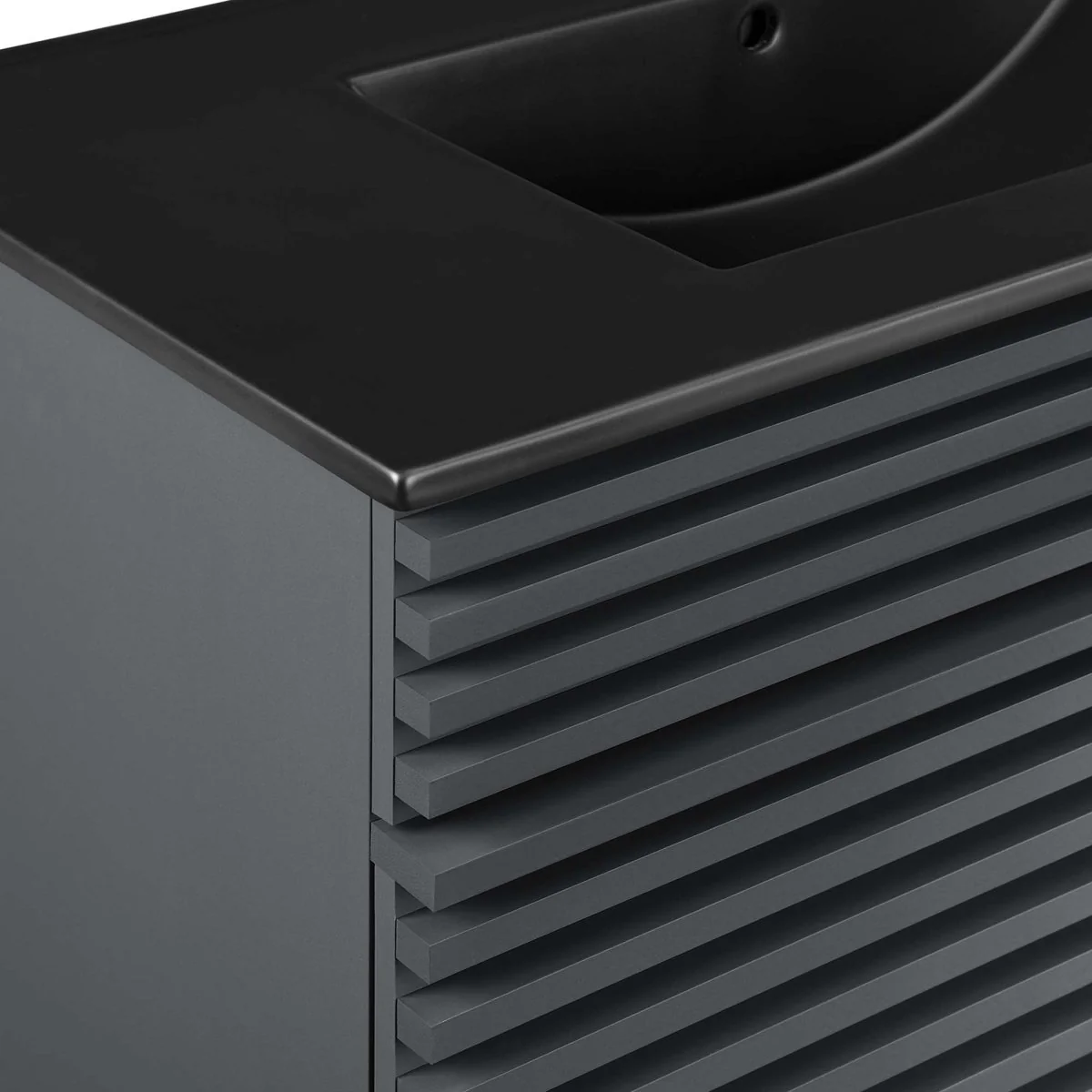 Bathroom Vanity with Ceramic Sink and Storage Shelf, Modern Wood and Black Design - Image 166