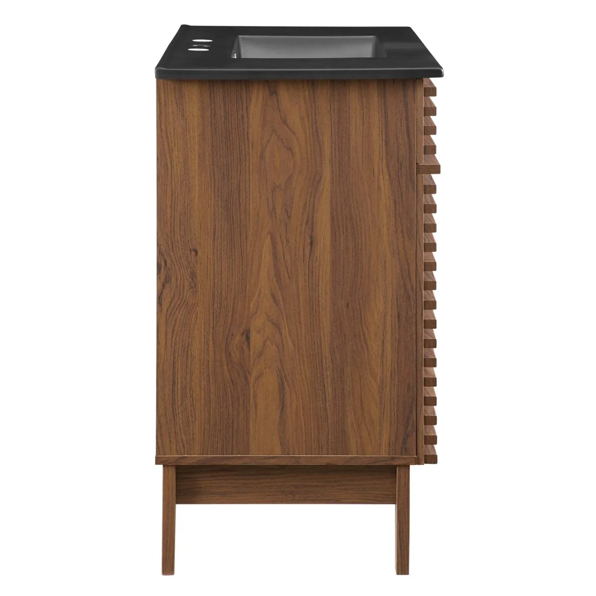 Bathroom Vanity with Ceramic Sink and Storage Shelf, Modern Wood and Black Design - Image 188