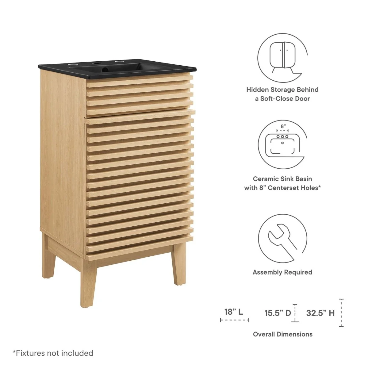 Bathroom Vanity with Ceramic Sink and Storage Shelf, Modern Wood and Black Design - Image 20