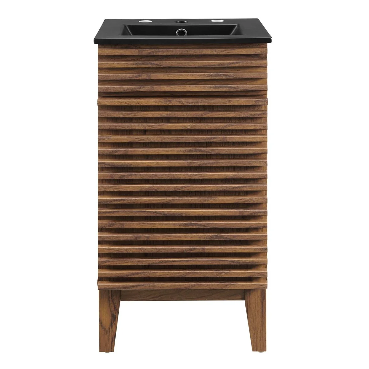 Bathroom Vanity with Ceramic Sink and Storage Shelf, Modern Wood and Black Design - Image 32