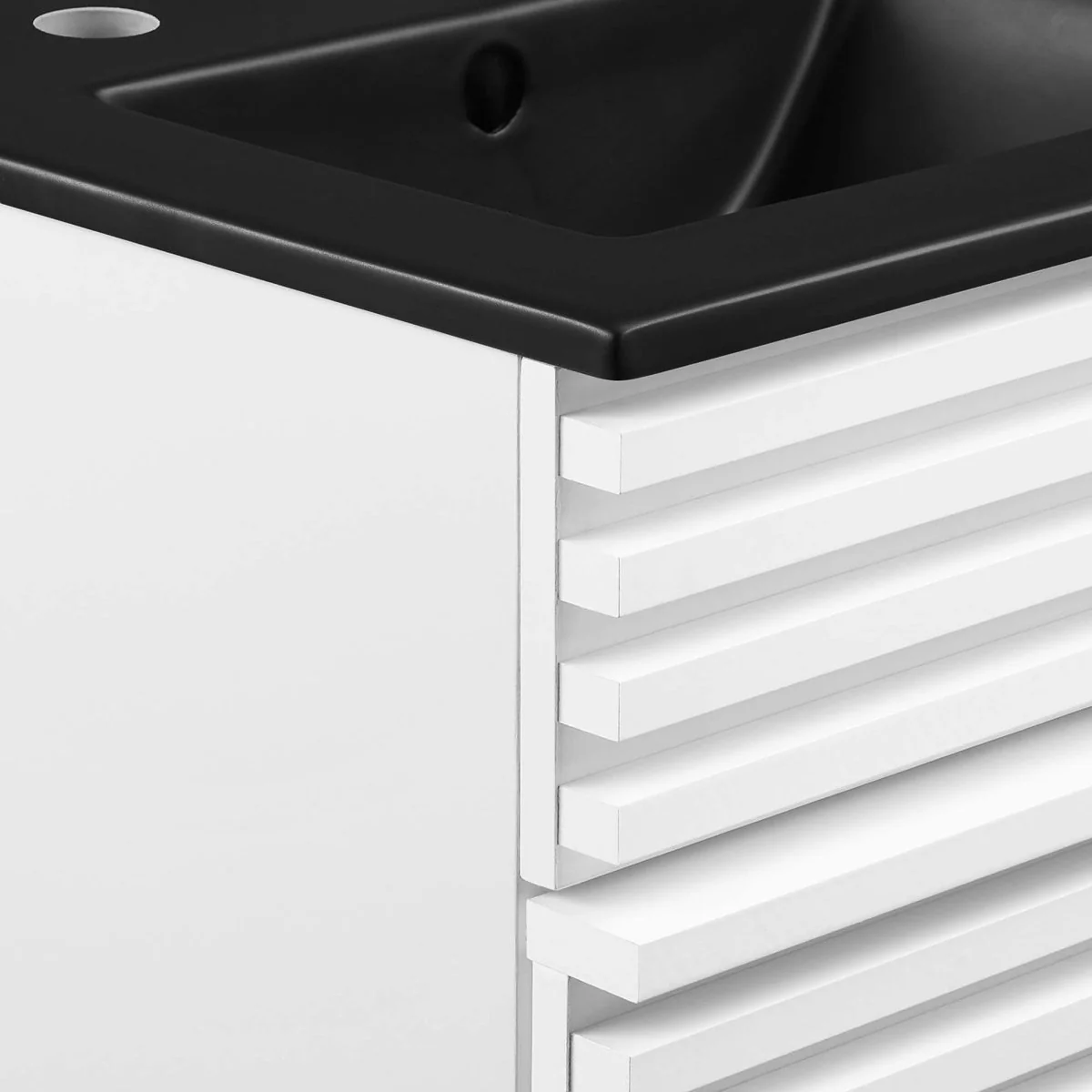 Bathroom Vanity with Ceramic Sink and Storage Shelf, Modern Wood and Black Design - Image 54