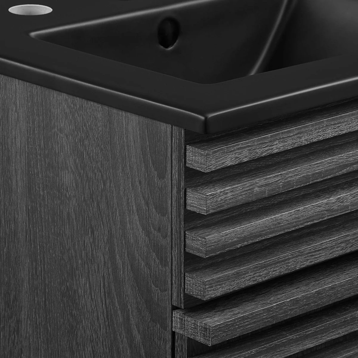 Bathroom Vanity with Ceramic Sink and Storage Shelf, Modern Wood and Black Design - Image 8