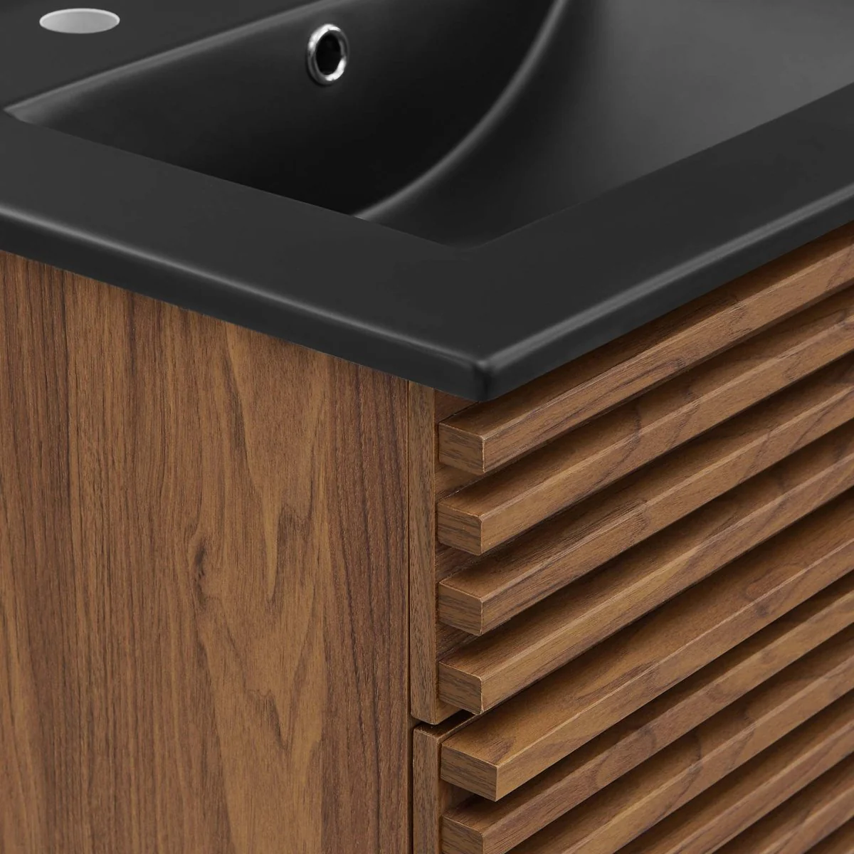 Bathroom Vanity with Ceramic Sink and Storage Shelf, Modern Wood and Black Design - Image 83