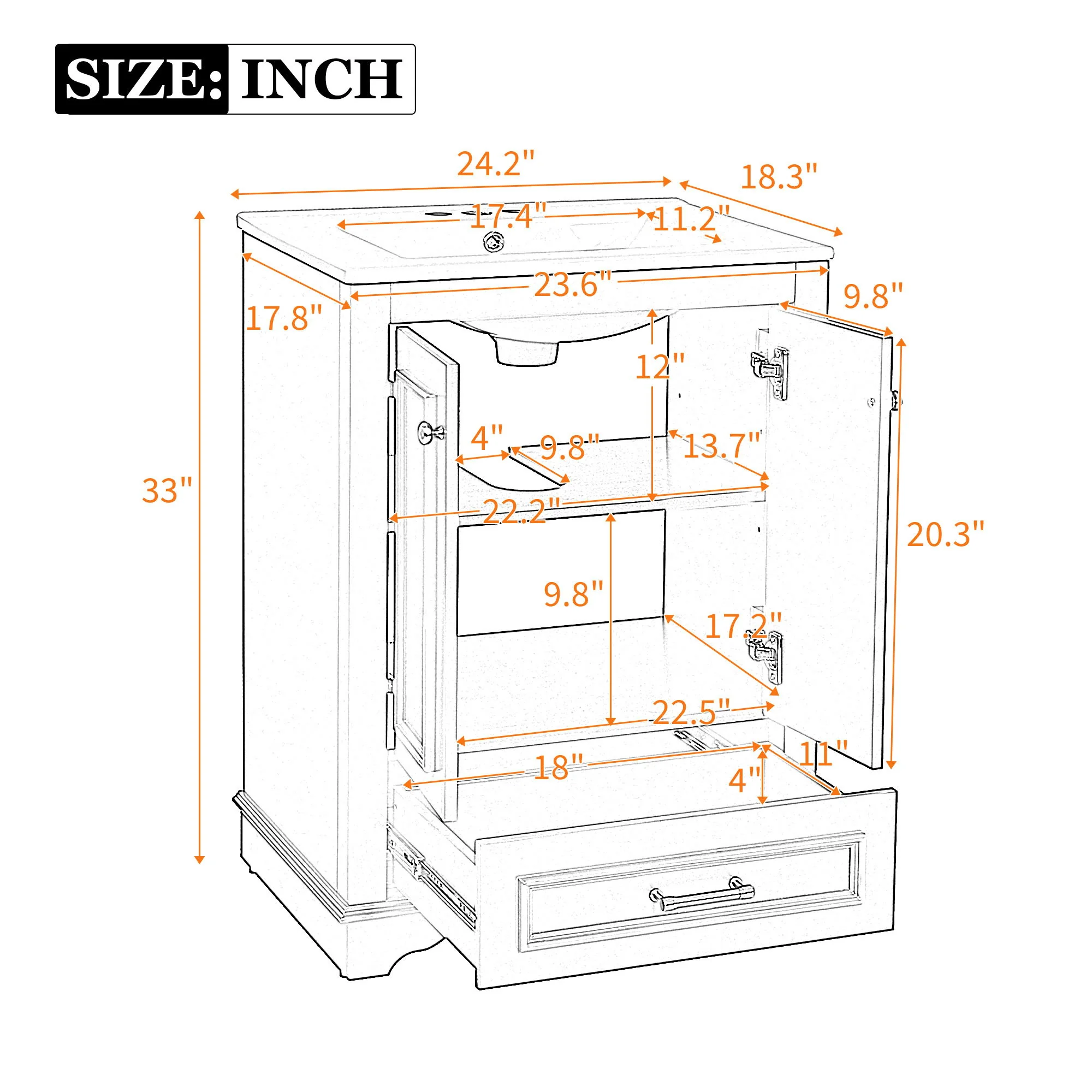 Bathroom Vanity With Ceramic Sink Combo, Modern Freestanding Storage Cabinet With Silver Handles - Image 10