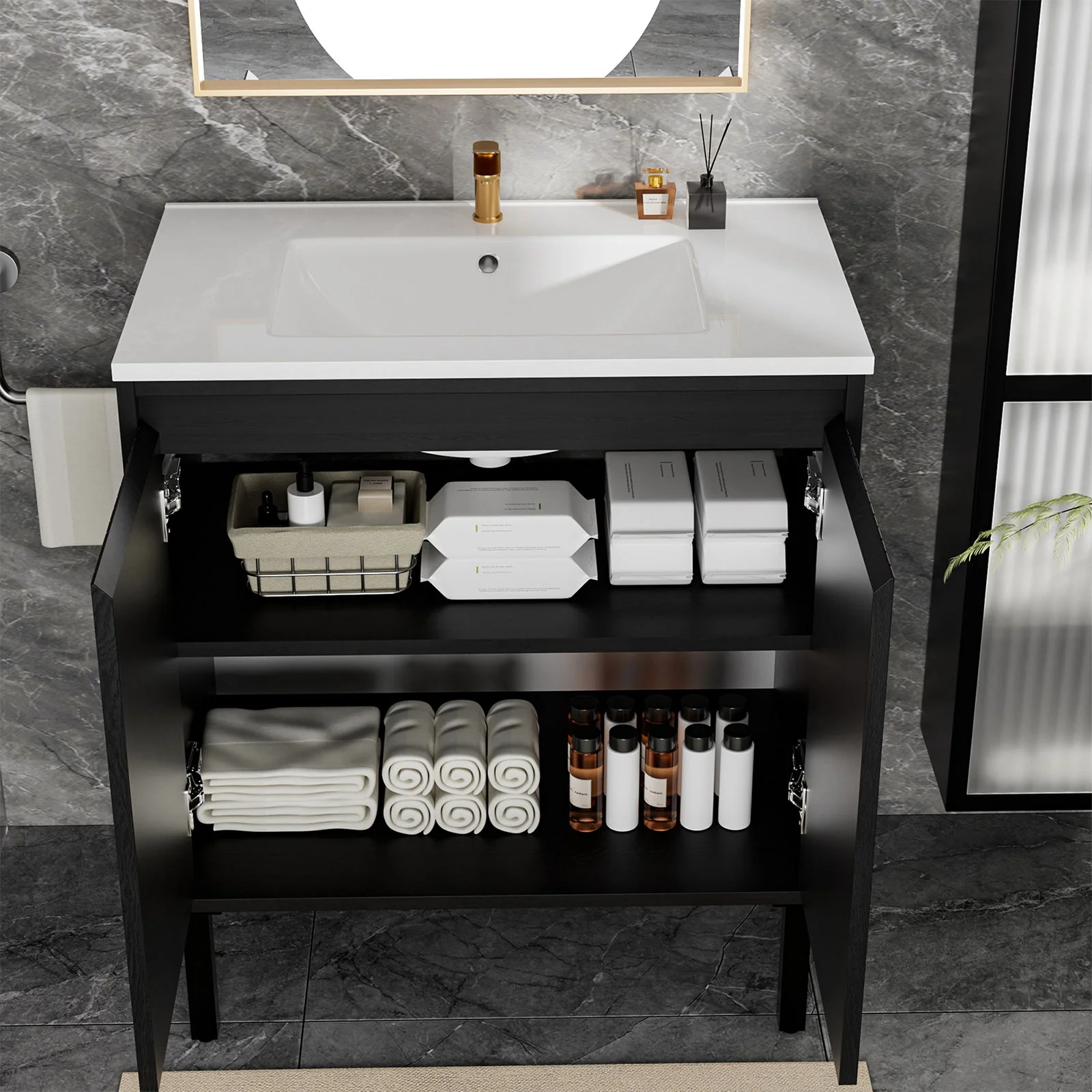Bathroom Vanity With Ceramic Sink, Floor-Standing Design, Soft-Closing Drawers - Image 35