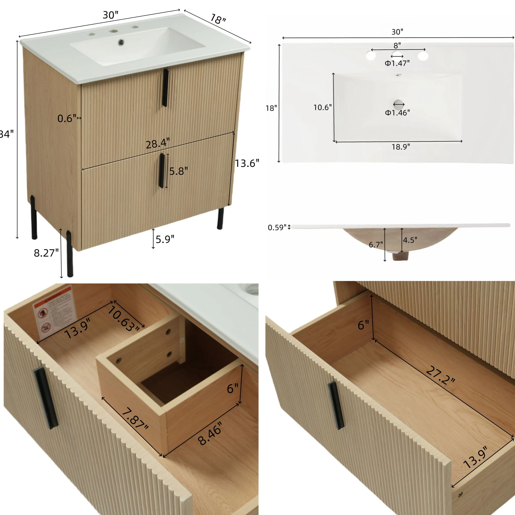 Bathroom Vanity With Ceramic Sink, Fluted Design - Image 14