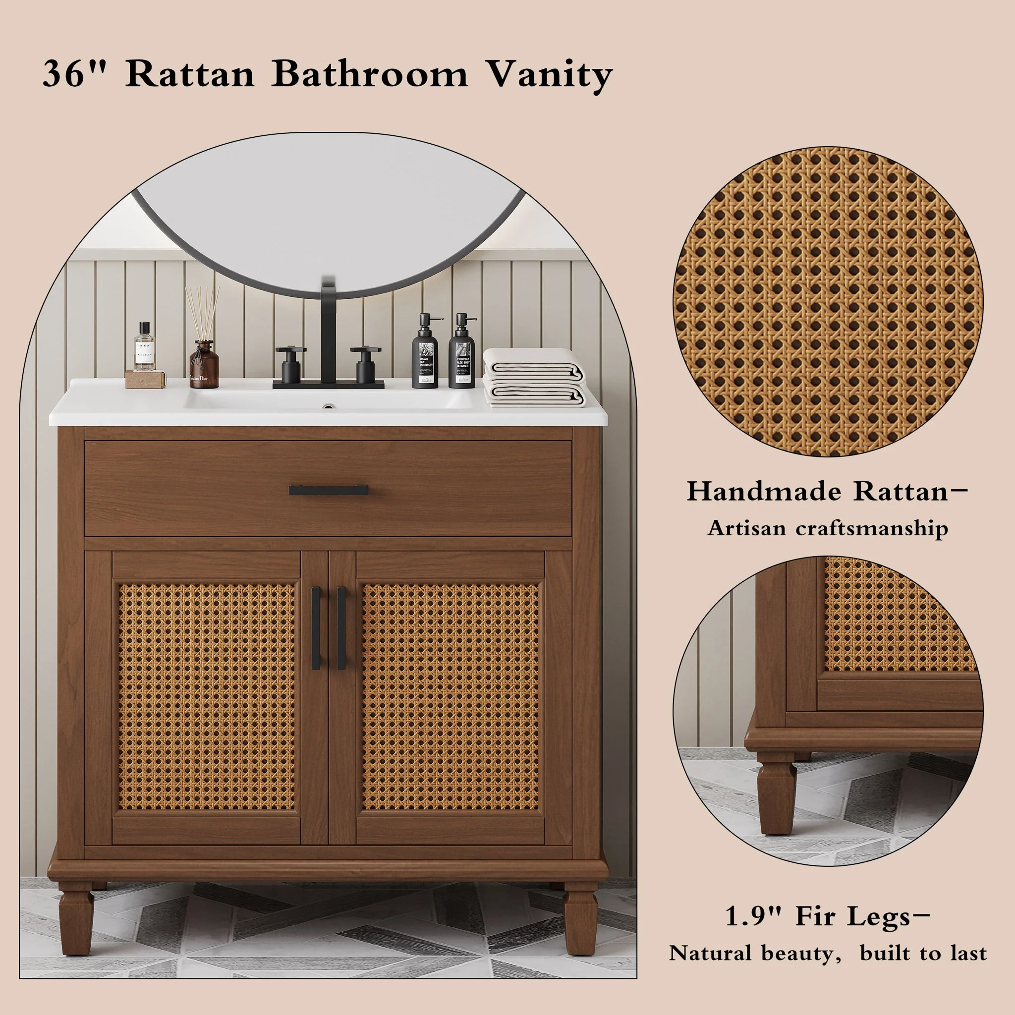 Bathroom Vanity With Ceramic Sink, Modern Free Standing Cabinet With Soft Close Drawers - Image 15