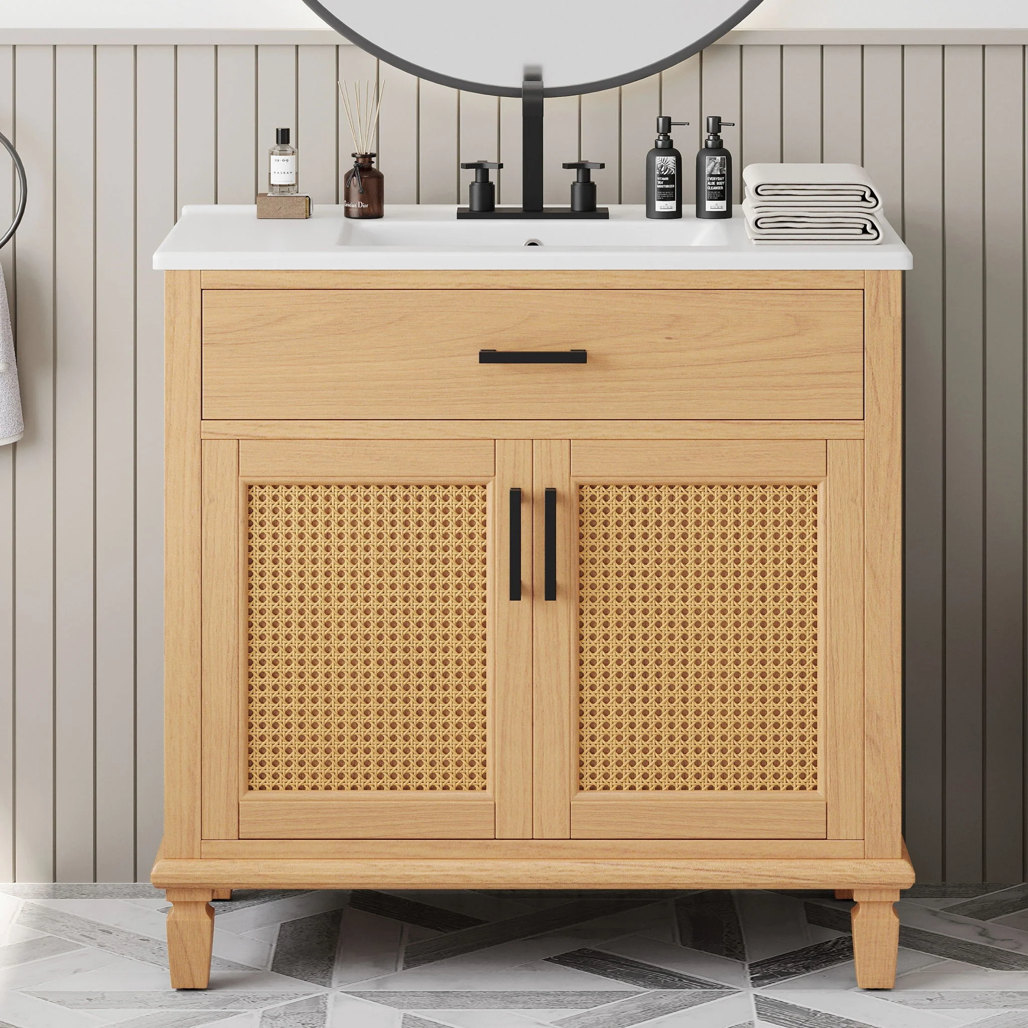 Bathroom Vanity With Ceramic Sink, Modern Free Standing Cabinet With Soft Close Drawers - Image 9
