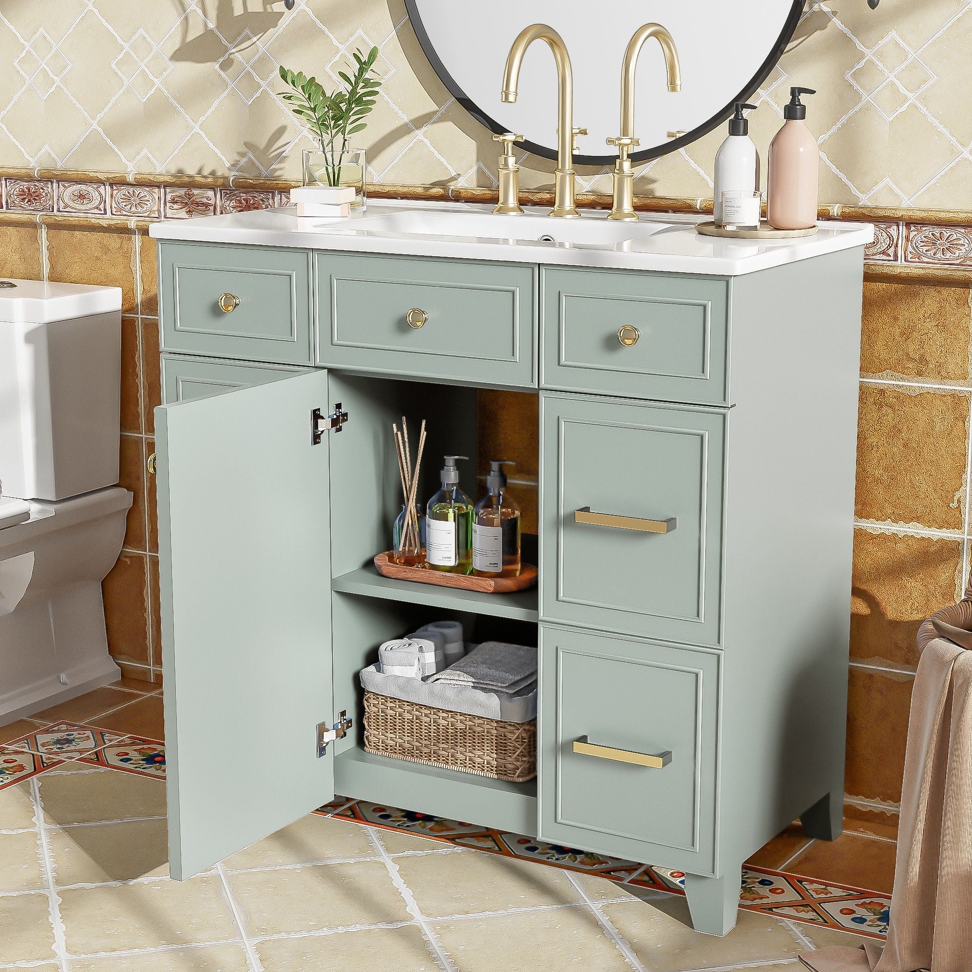 Bathroom Vanity With Ceramic Sink, Soft Close Doors, Adjustable Shelves - Image 5