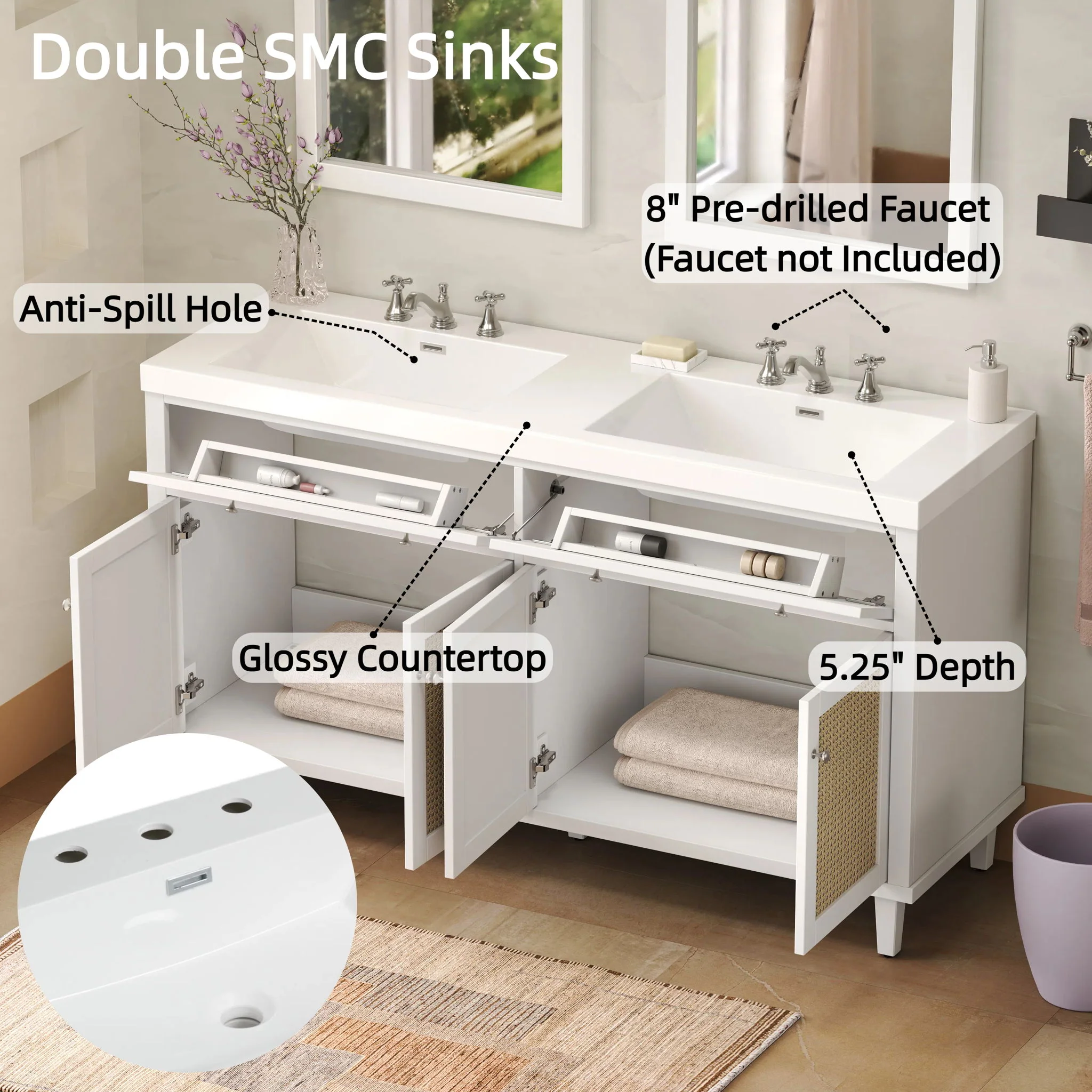 Bathroom Vanity With Double Sink, Large Storage Space - Image 24