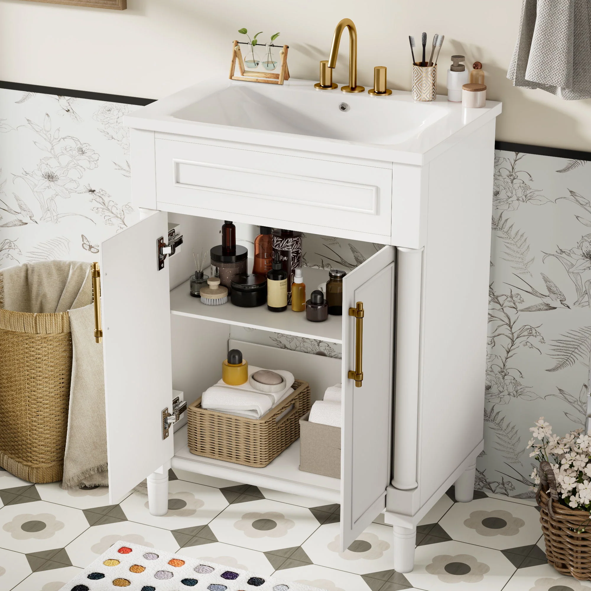 Bathroom Vanity With Integrated Sink, 2 Door Cabinet, Single Sink For Small To Medium Bathrooms - Image 23