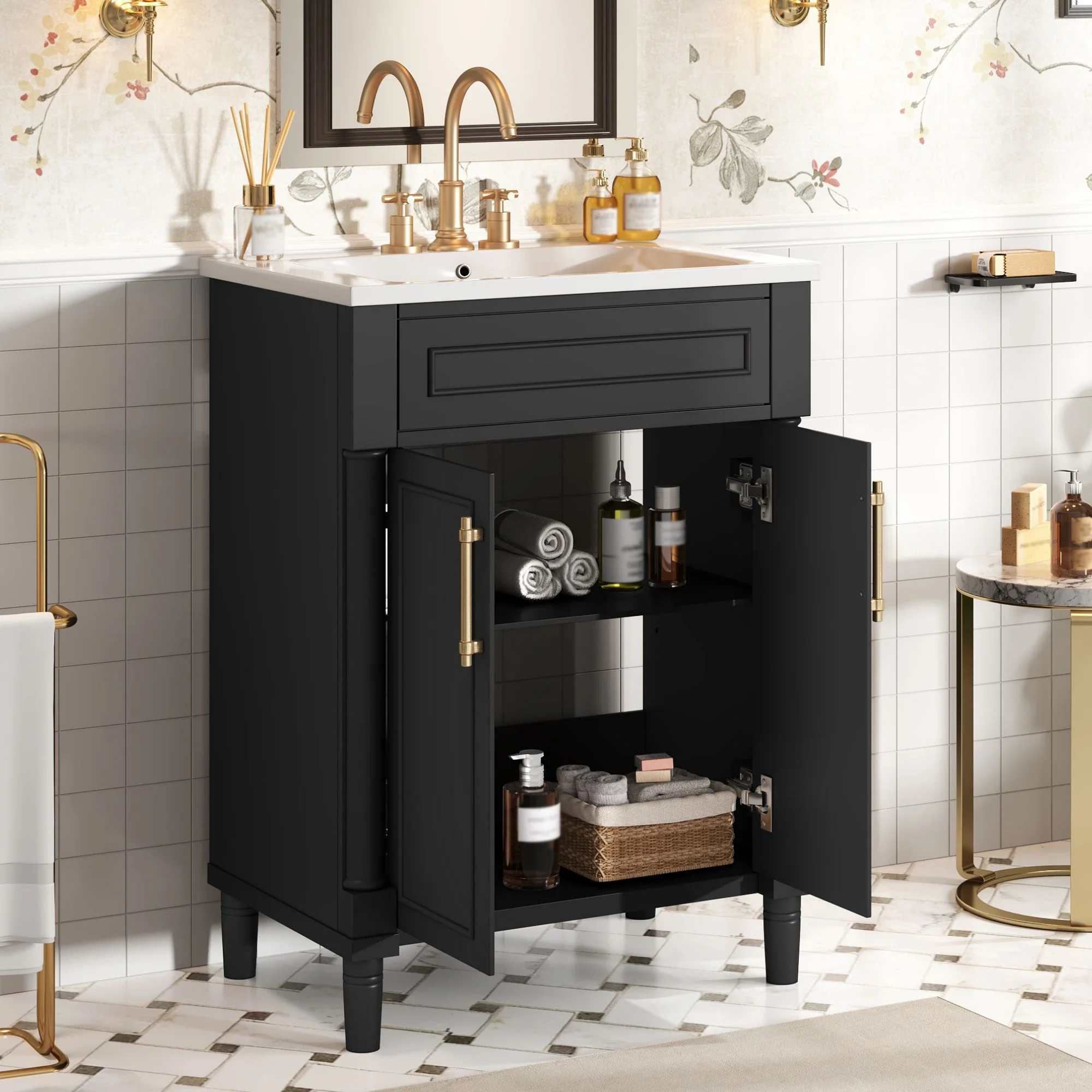Bathroom Vanity With Integrated Sink, 2 Door Cabinet, Single Sink For Small To Medium Bathrooms - Image 7