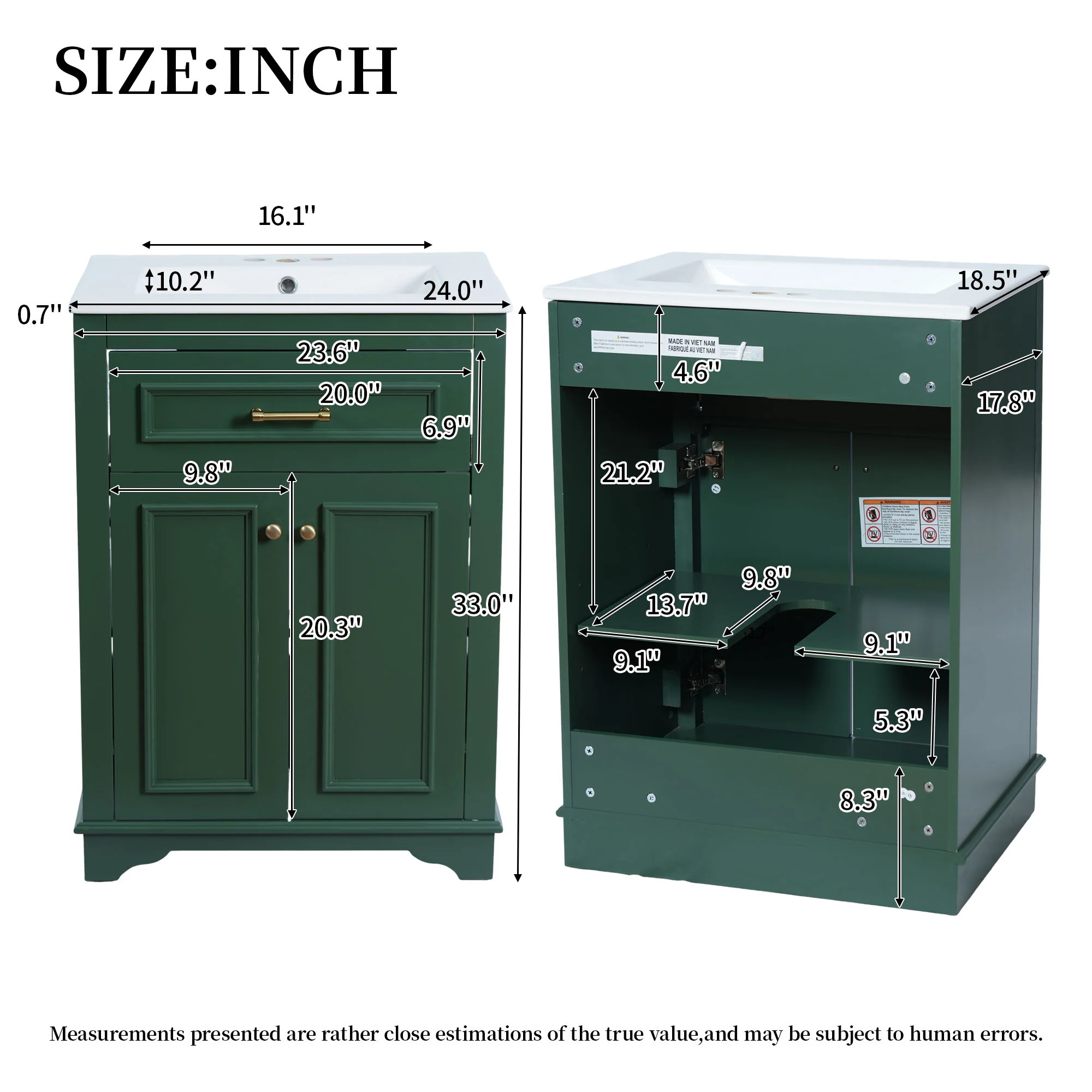 Bathroom Vanity With Integrated Sink, 2 Door Cabinet With Tip Out Drawer, Rectangular Design - Image 6