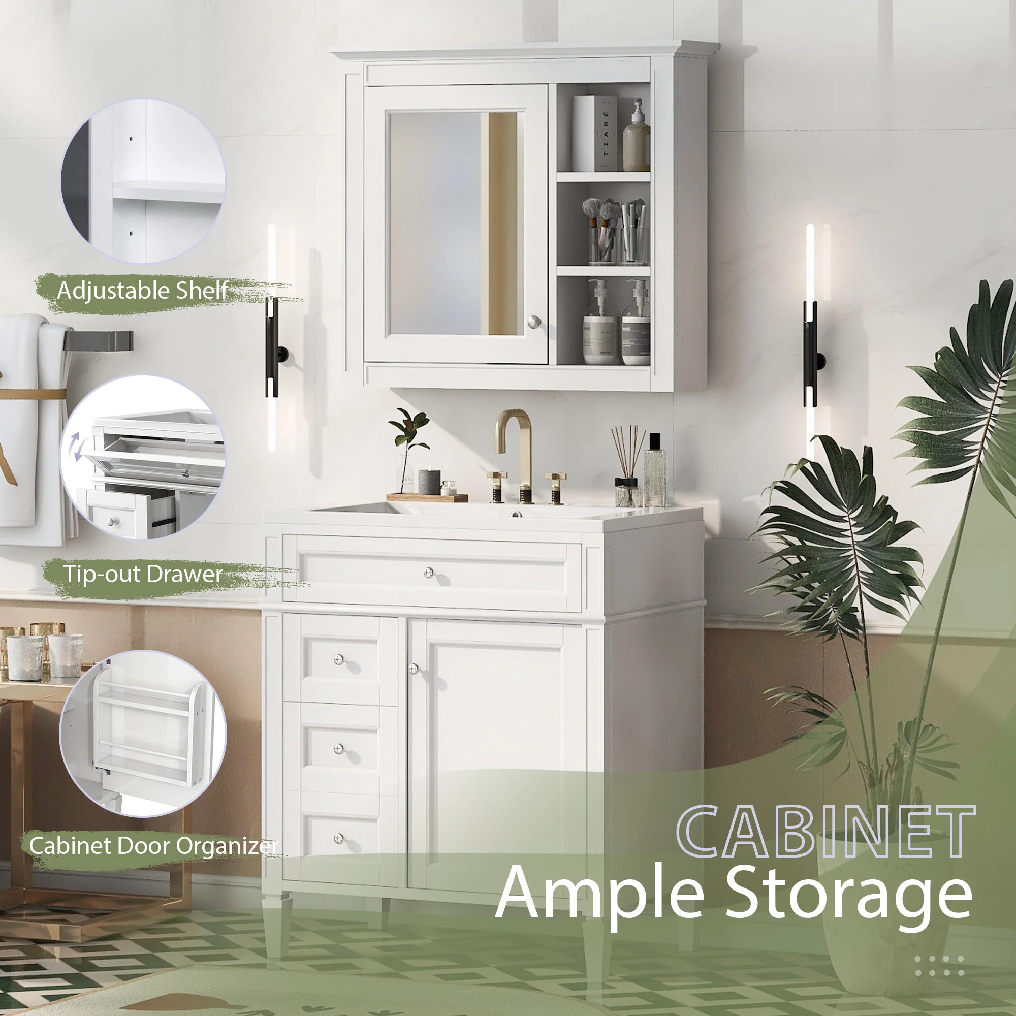 Bathroom Vanity With Medicine Cabinet, Royal Mirror Cabinet, Modern Bathroom Storage Cabinet With 2 Soft Closing Doors And 4 Drawers - Image 17