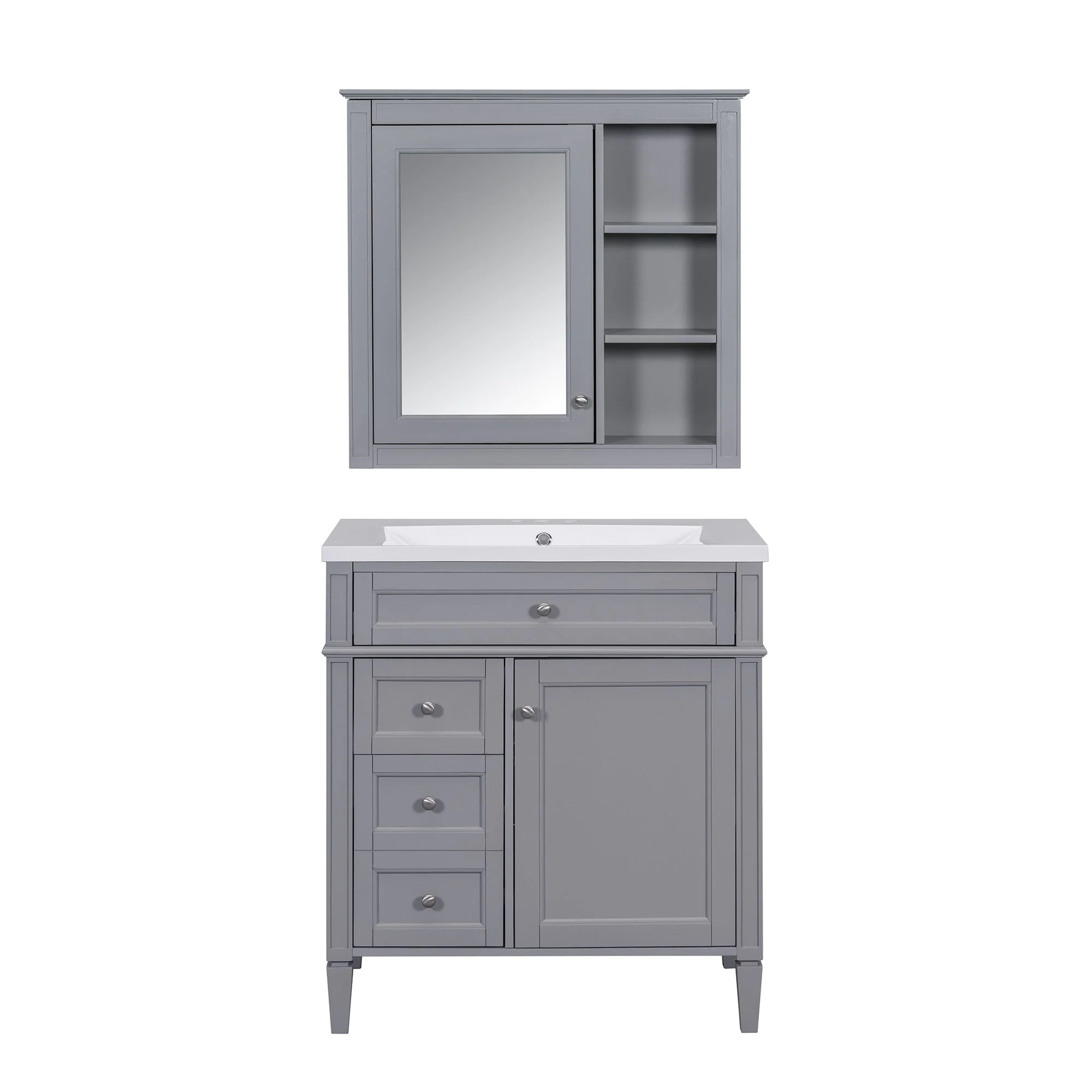 Bathroom Vanity With Medicine Cabinet, Royal Mirror Cabinet, Modern Bathroom Storage Cabinet With 2 Soft Closing Doors And 4 Drawers - Image 2