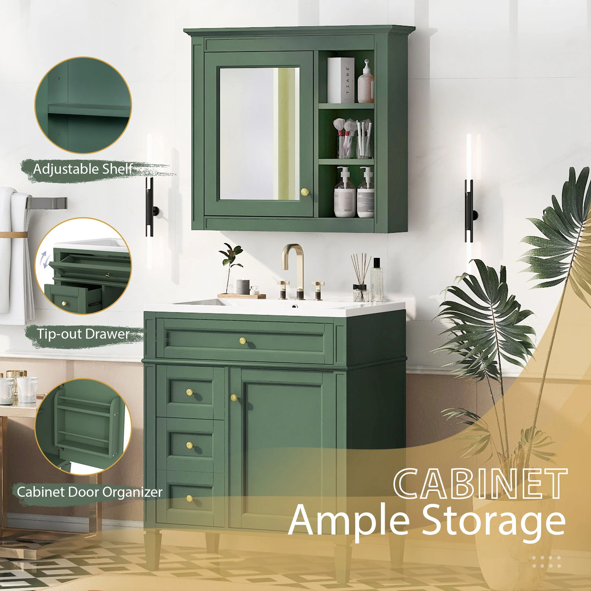 Bathroom Vanity With Medicine Cabinet, Royal Mirror Cabinet, Modern Bathroom Storage Cabinet With 2 Soft Closing Doors And 4 Drawers - Image 20