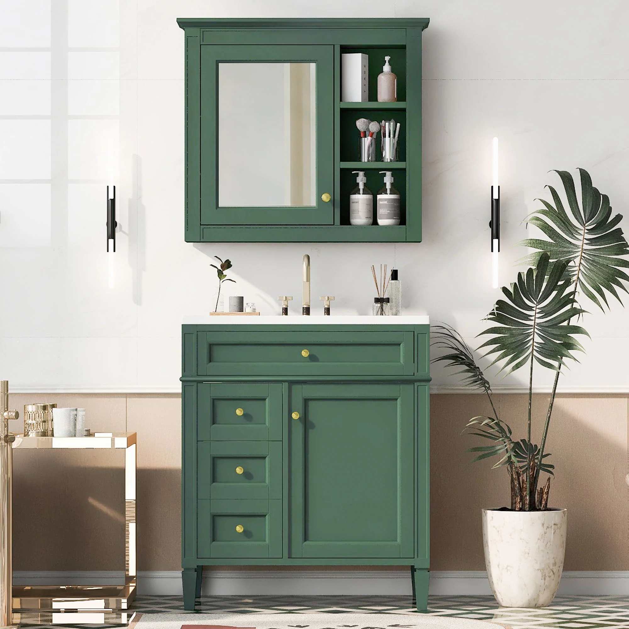 Bathroom Vanity With Medicine Cabinet, Royal Mirror Cabinet, Modern Bathroom Storage Cabinet With 2 Soft Closing Doors And 4 Drawers - Image 21