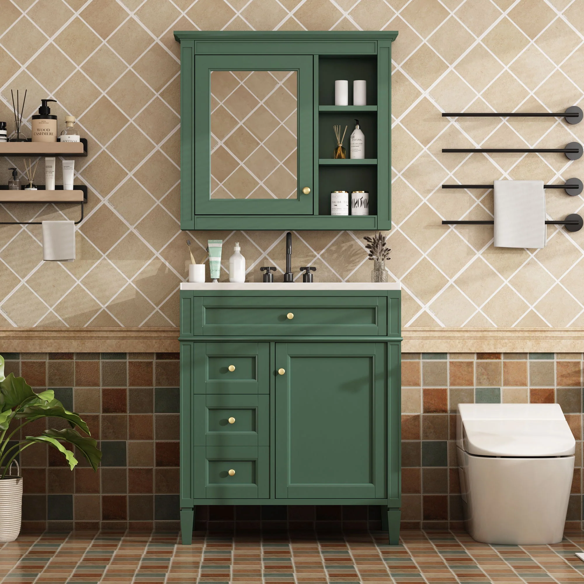 Bathroom Vanity With Medicine Cabinet, Royal Mirror Cabinet, Modern Bathroom Storage Cabinet With 2 Soft Closing Doors And 4 Drawers - Image 42