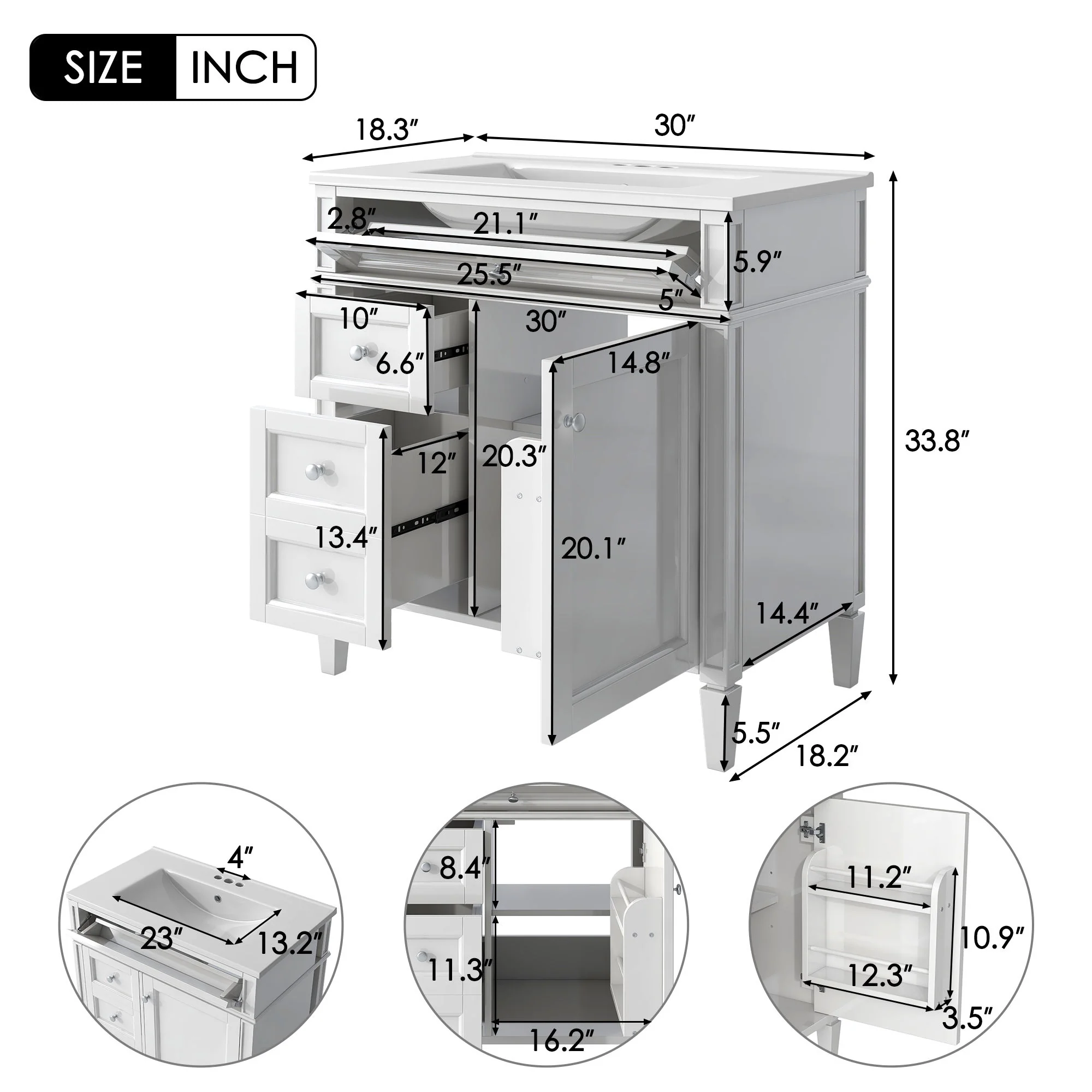 Bathroom Vanity With Medicine Cabinet, Royal Mirror Cabinet, Modern Bathroom Storage Cabinet With 2 Soft Closing Doors And 4 Drawers - Image 47