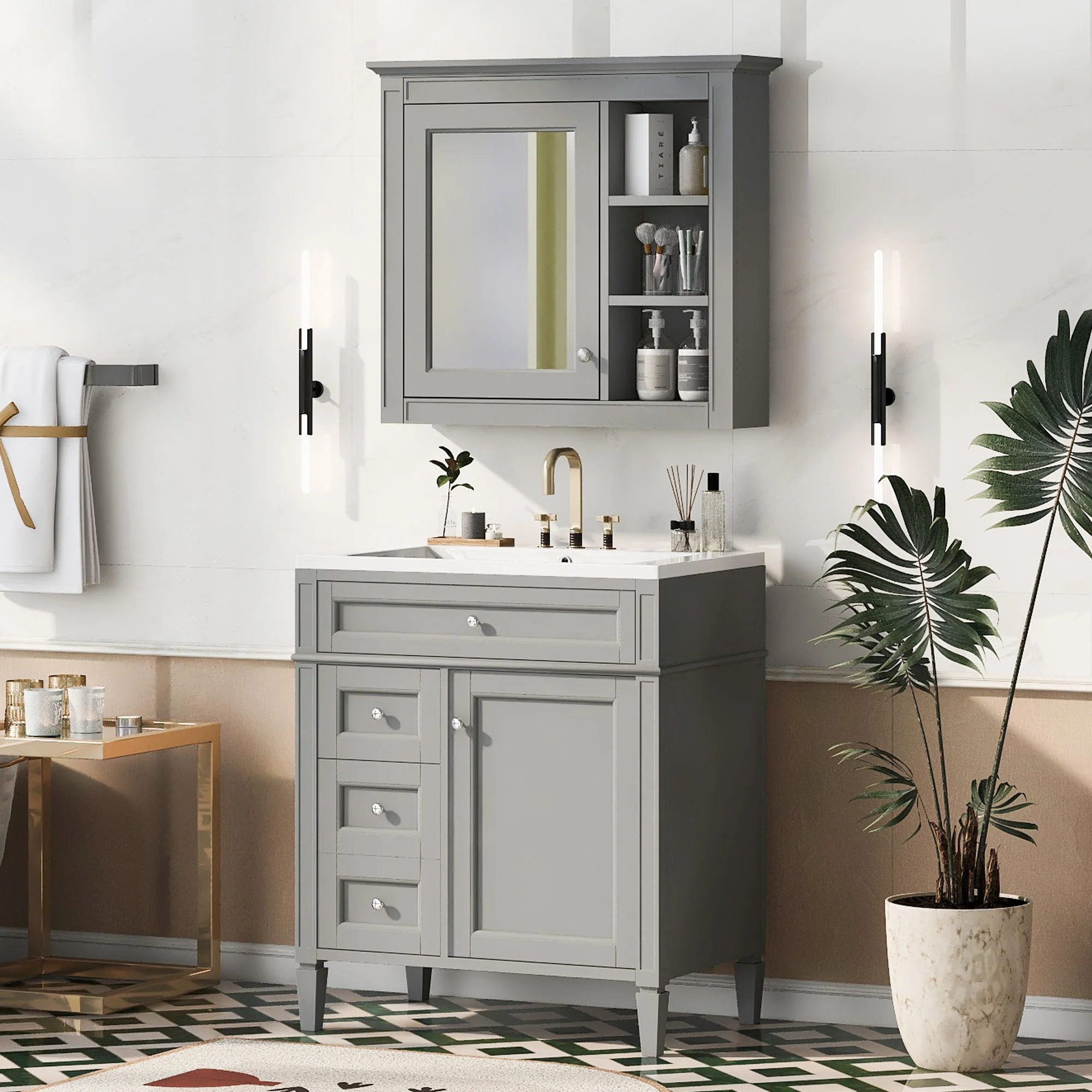 Bathroom Vanity With Medicine Cabinet, Royal Mirror Cabinet, Modern Bathroom Storage Cabinet With 2 Soft Closing Doors And 4 Drawers - Image 54