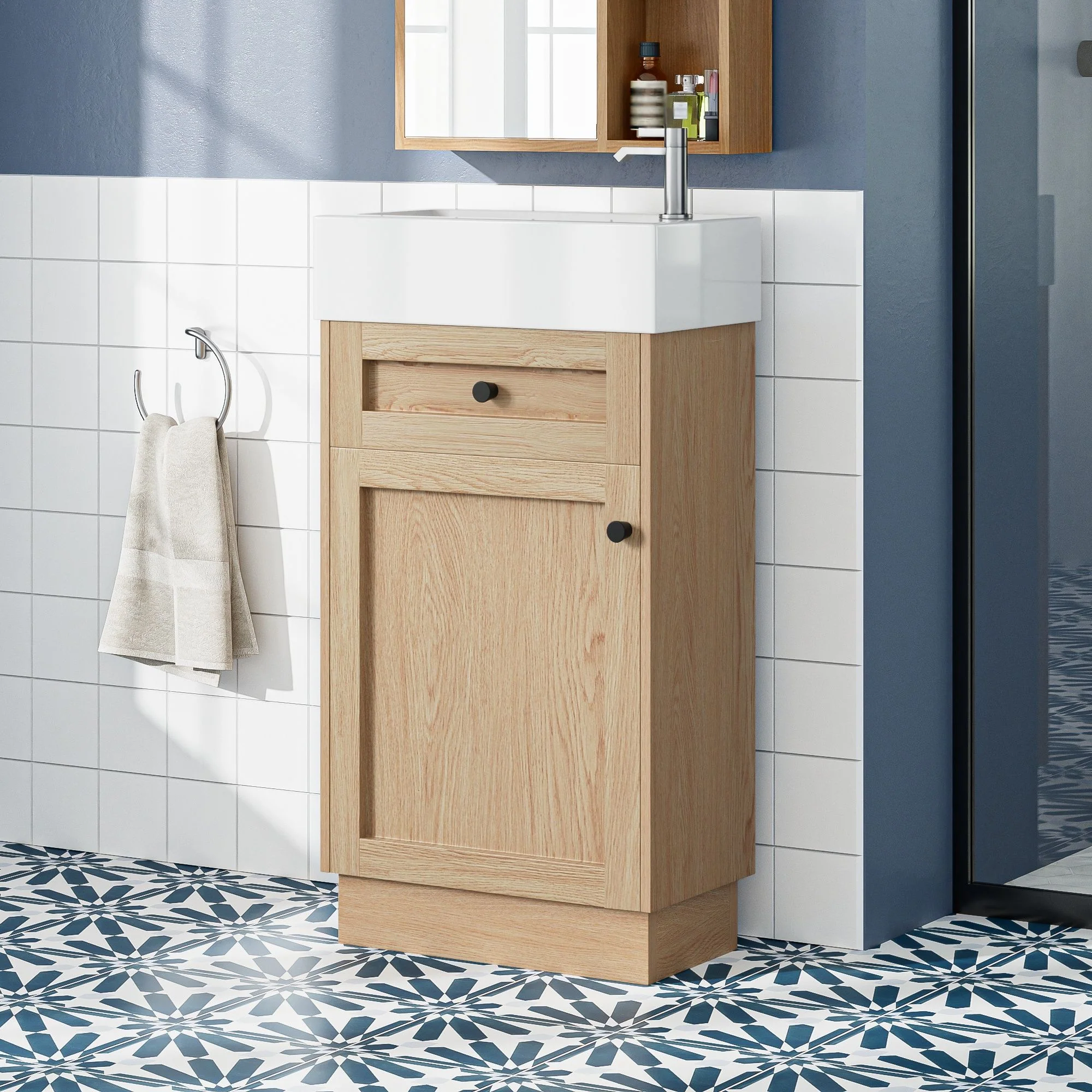 Bathroom Vanity With Reversible Resin Sink, Cabinet & Zinc Alloy Handles - Wood - Image 2