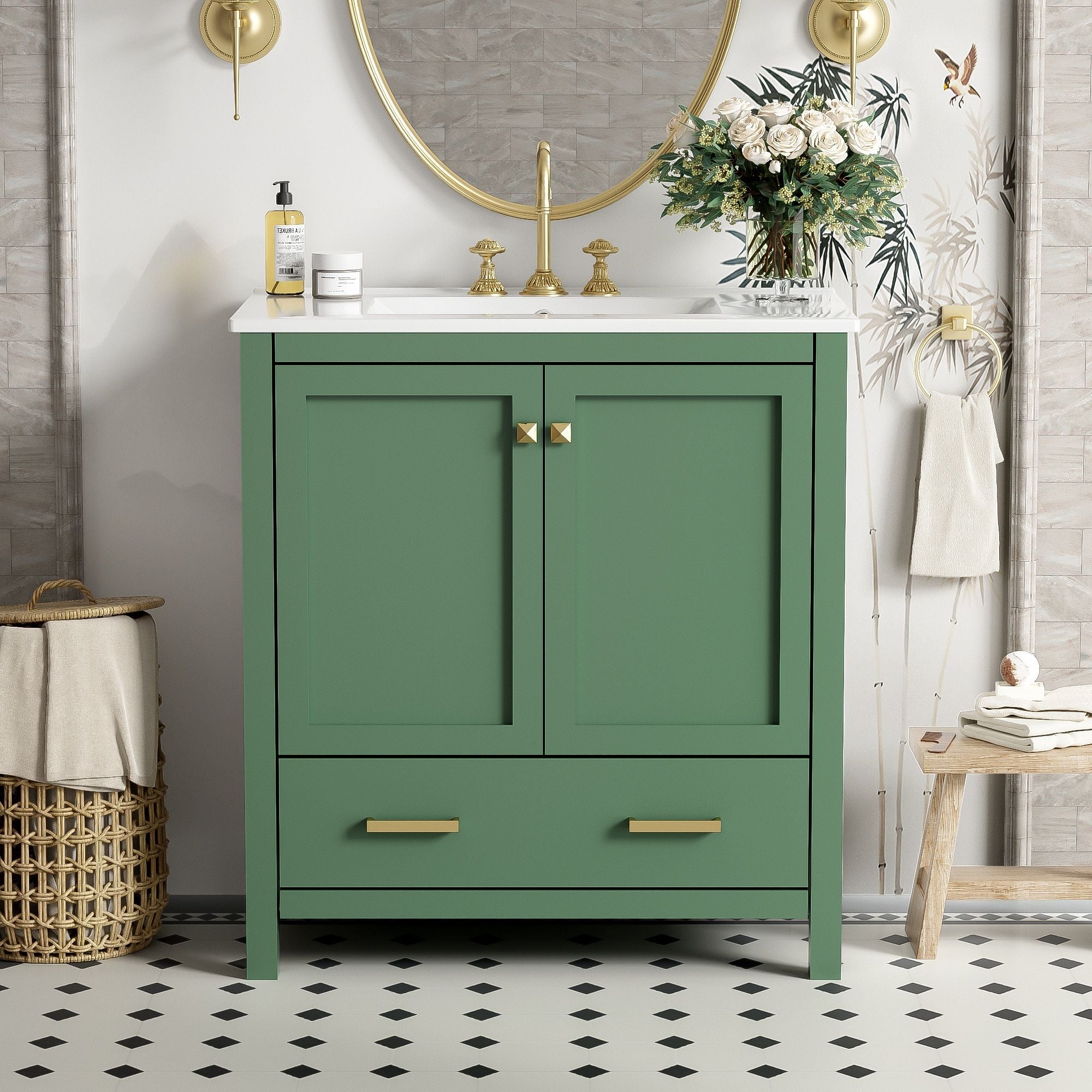 Bathroom Vanity With Single Sink, Combo Cabinet Undermount Sink, Bathroom Storage Cabinet With 2 Doors And A Drawer, Soft Closing, Multifunctional Storage, Solid Wood Frame - Image 4