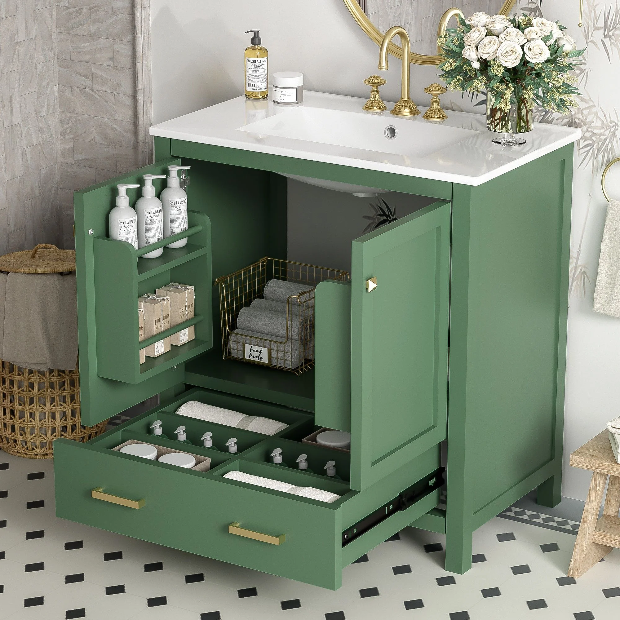 Bathroom Vanity With Single Sink, Combo Cabinet Undermount Sink, Bathroom Storage Cabinet With 2 Doors And A Drawer, Soft Closing, Multifunctional Storage, Solid Wood Frame - Image 6
