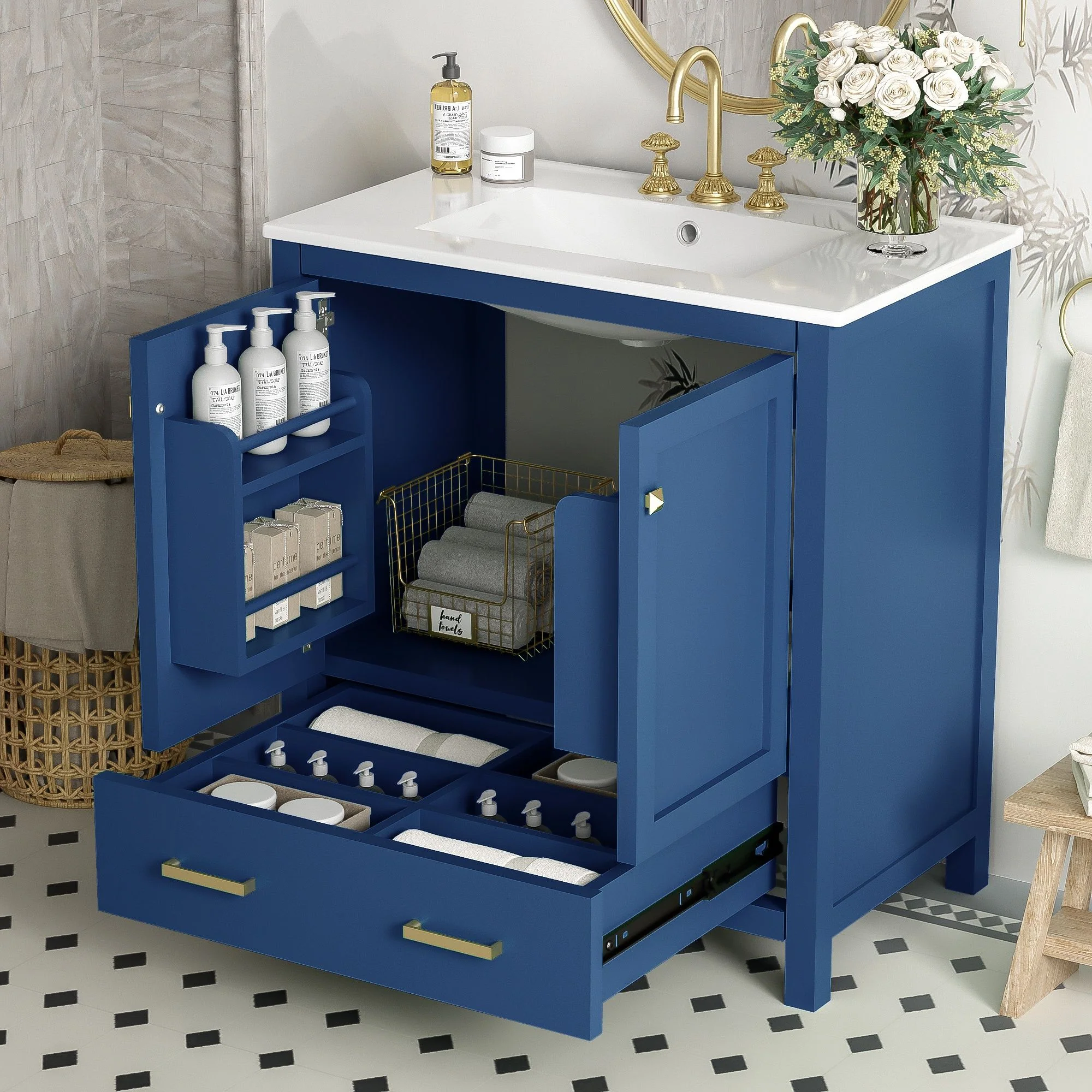 Bathroom Vanity With Single Sink, Combo Cabinet Undermount Sink, Bathroom Storage Cabinet With Two Doors And A Drawer, Soft Closing, Multifunctional Storage, Solid Wood Frame - Image 19