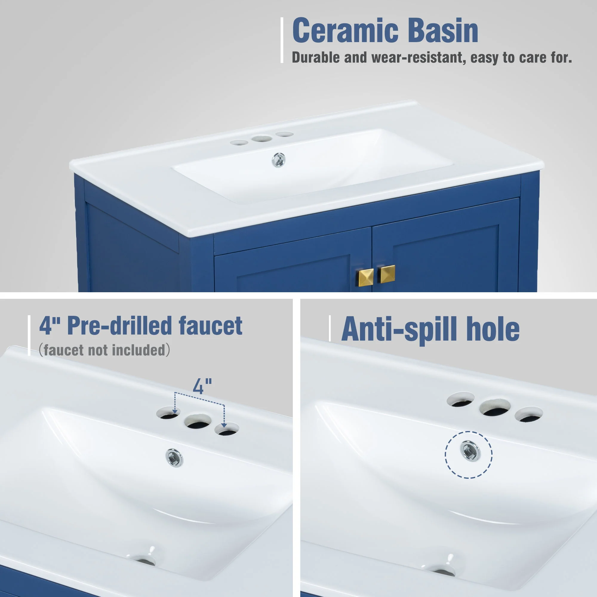 Bathroom Vanity With Single Sink, Combo Cabinet Undermount Sink, Bathroom Storage Cabinet With Two Doors And A Drawer, Soft Closing, Multifunctional Storage, Solid Wood Frame - Image 30