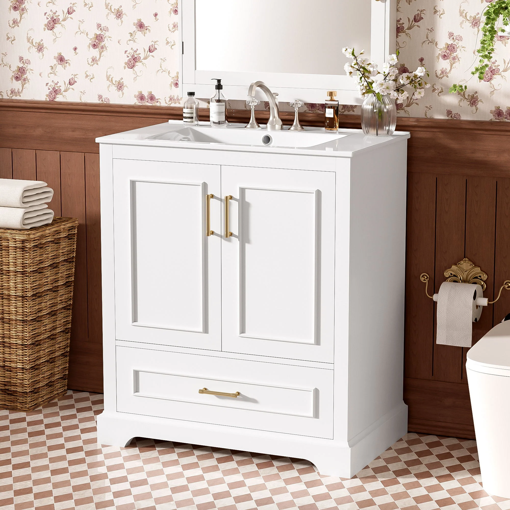 Bathroom Vanity With Sink, 1 Divided Drawer And 2 Soft Close Doors With Double Shelf - Image 22