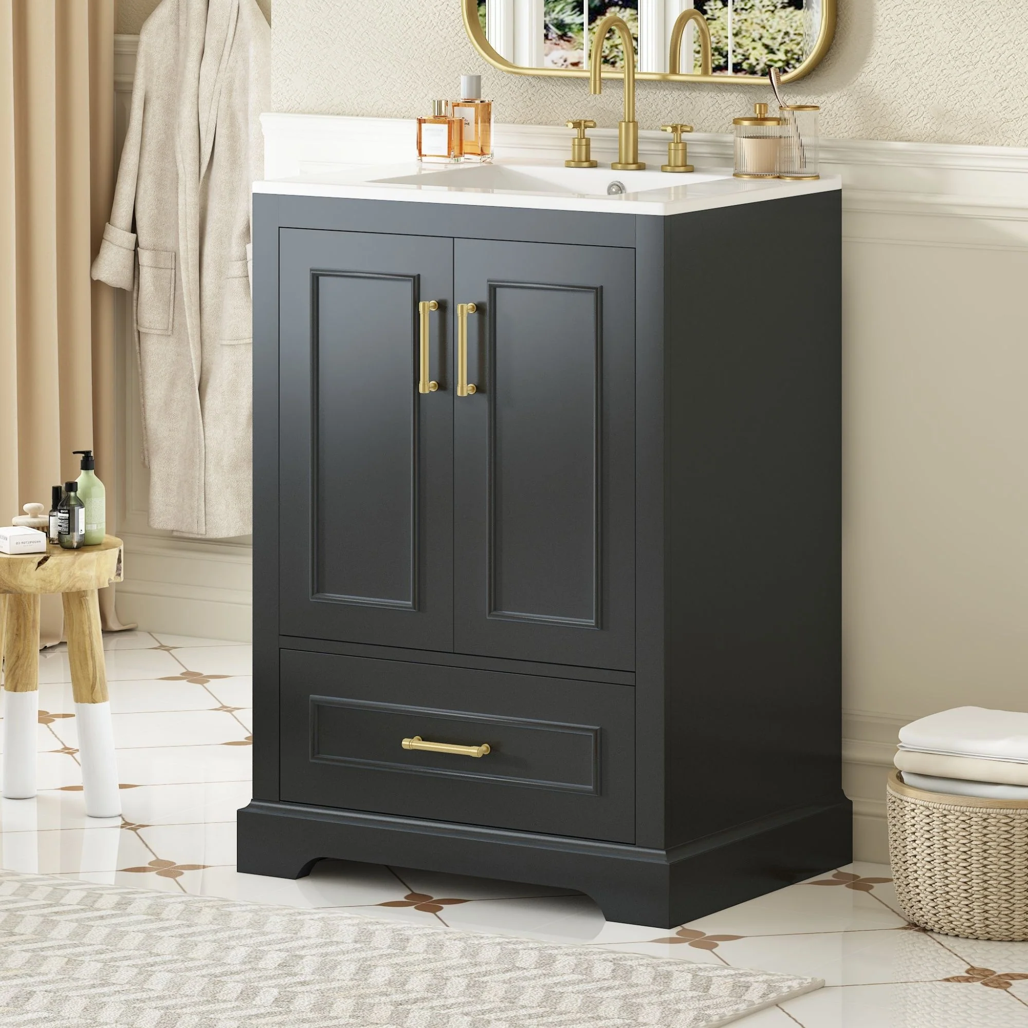 Bathroom Vanity With Sink, 1 Divided Drawer And 2 Soft Close Doors With Double Shelf - Image 37