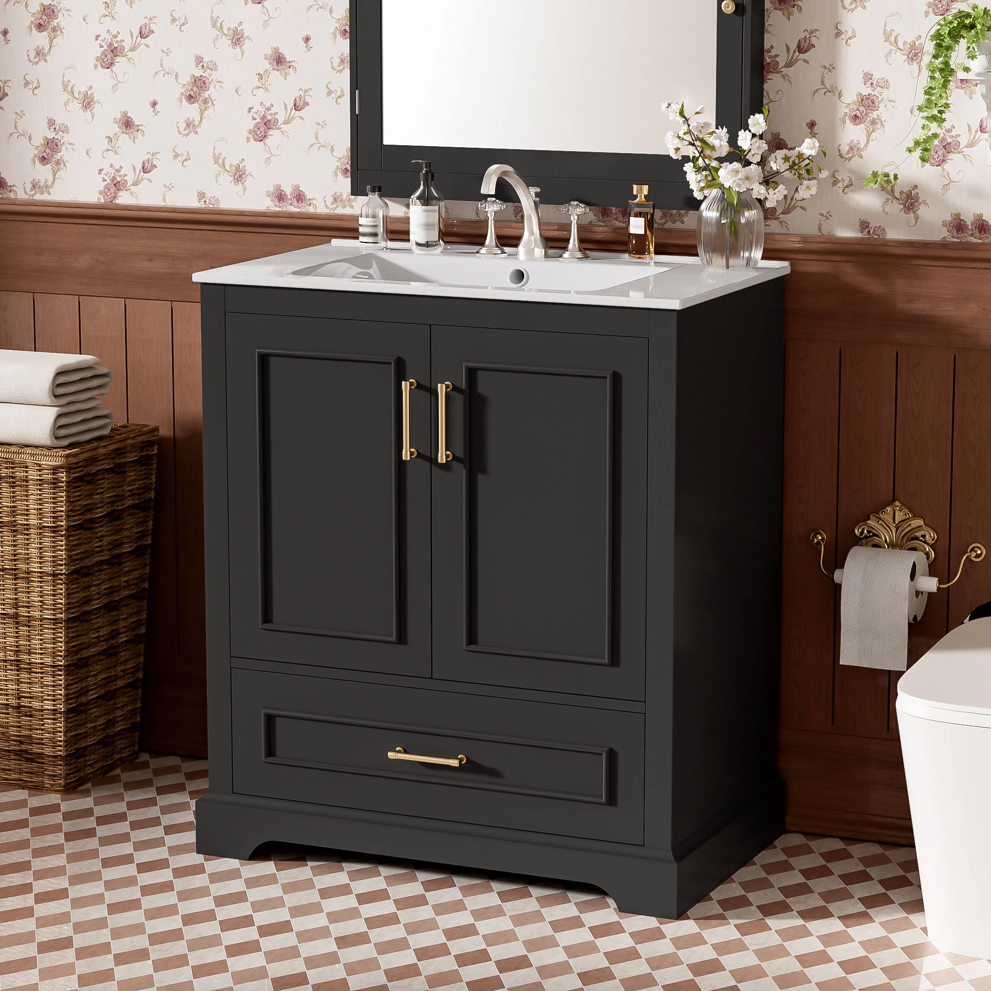 Bathroom Vanity With Sink, 1 Divided Drawer And 2 Soft Close Doors With Double Shelf - Image 45
