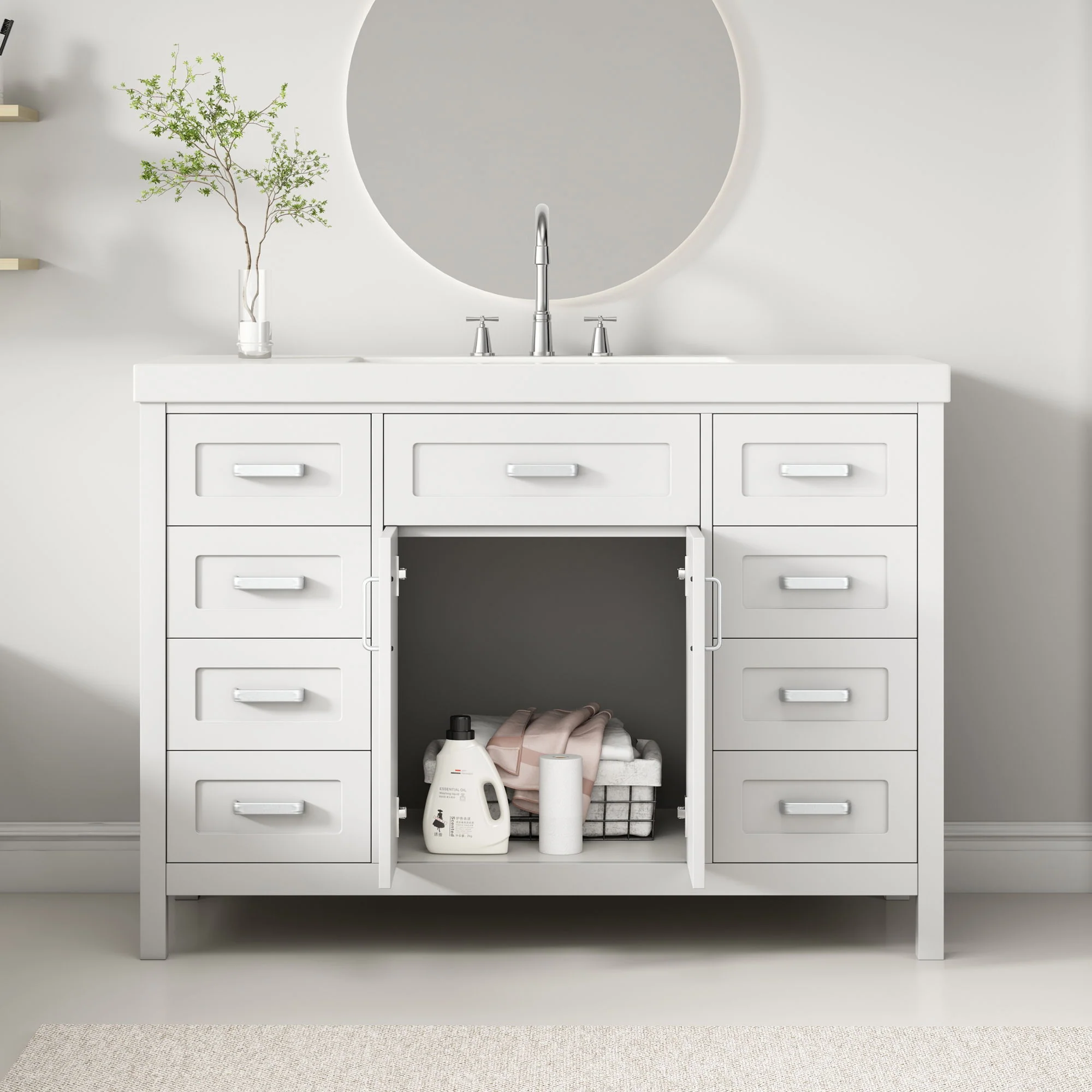Bathroom Vanity With Sink, 2 Doors 8 Drawers, Soft Close System, Classic Design - Image 15