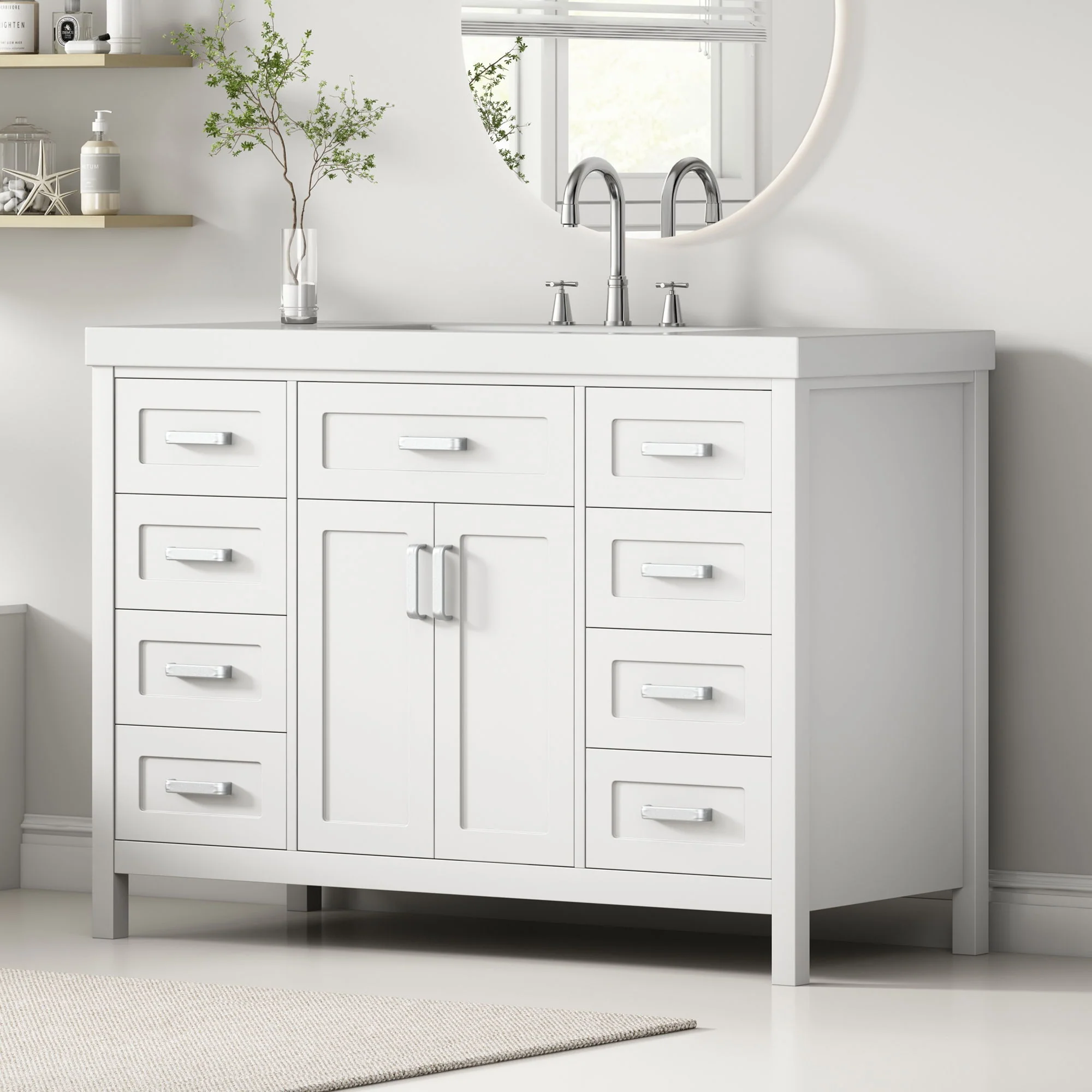 Bathroom Vanity With Sink, 2 Doors 8 Drawers, Soft Close System, Classic Design - Image 3