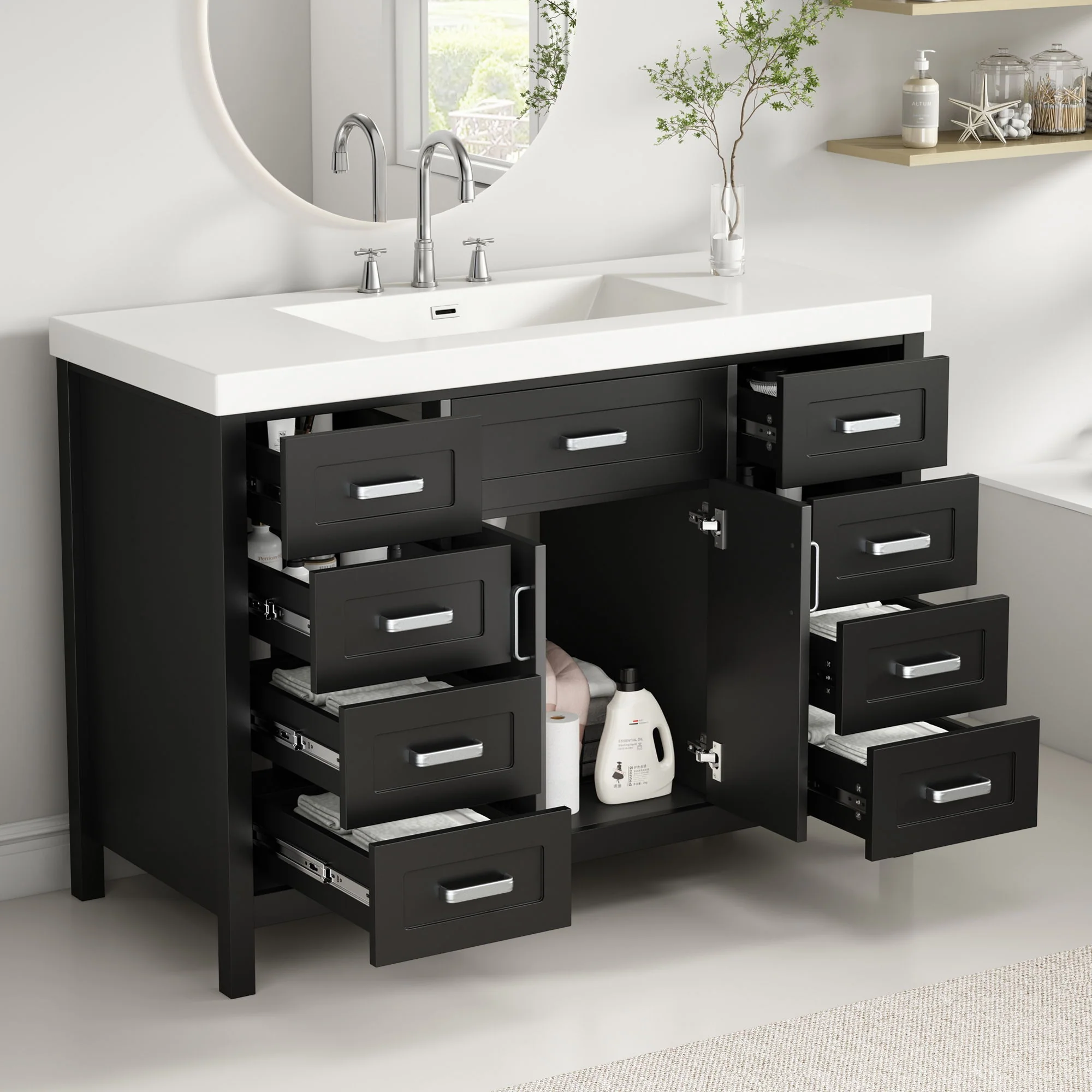 Bathroom Vanity With Sink, 2 Doors 8 Drawers, Soft Close System, Classic Design - Image 5